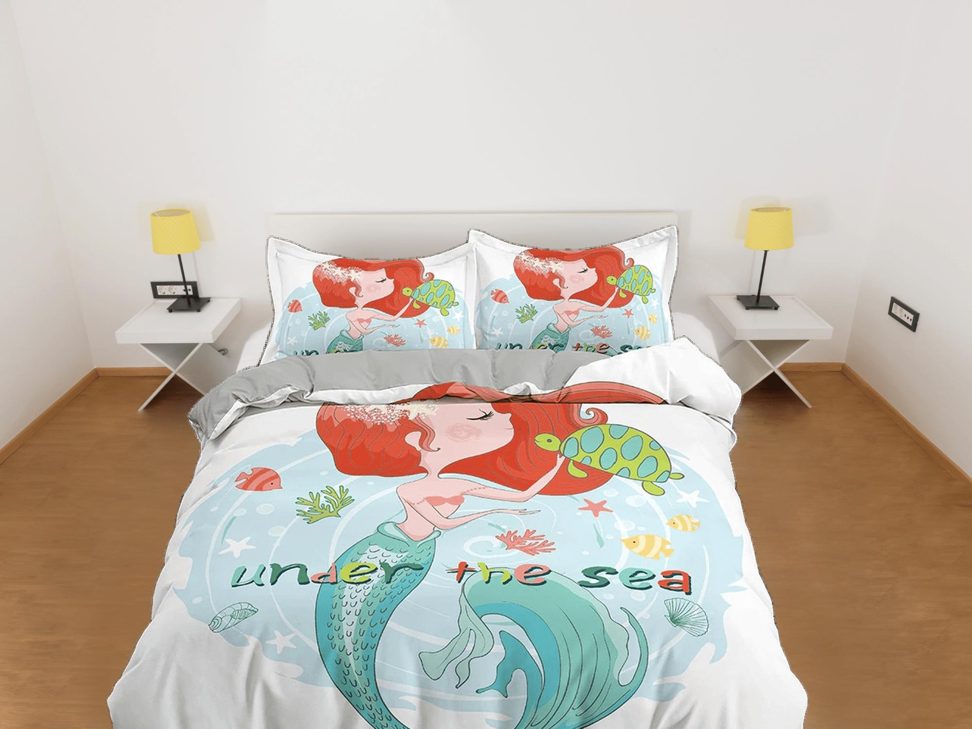 daintyduvet Little mermaid and turtle friend fairytale toddler bedding, unique duvet cover kids, crib bedding, baby zipper bedding, king queen full twin