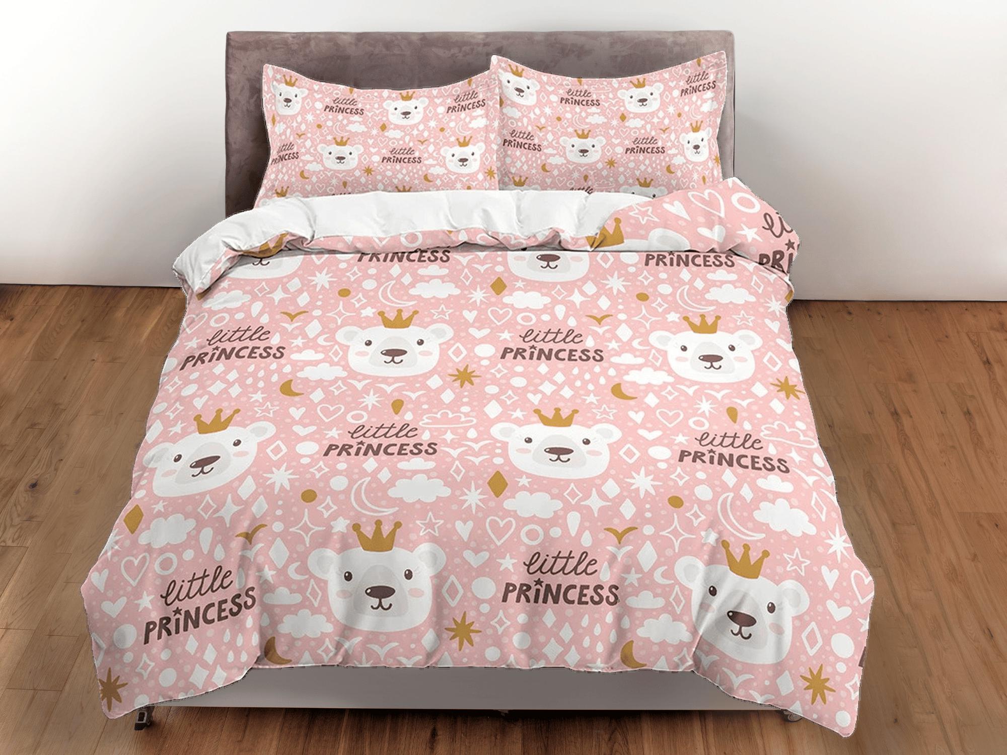 daintyduvet Little princess and cute polar bear, pink toddler bedding, duvet cover nursery kids, crib bedding, baby zipper bedding, king queen full twin