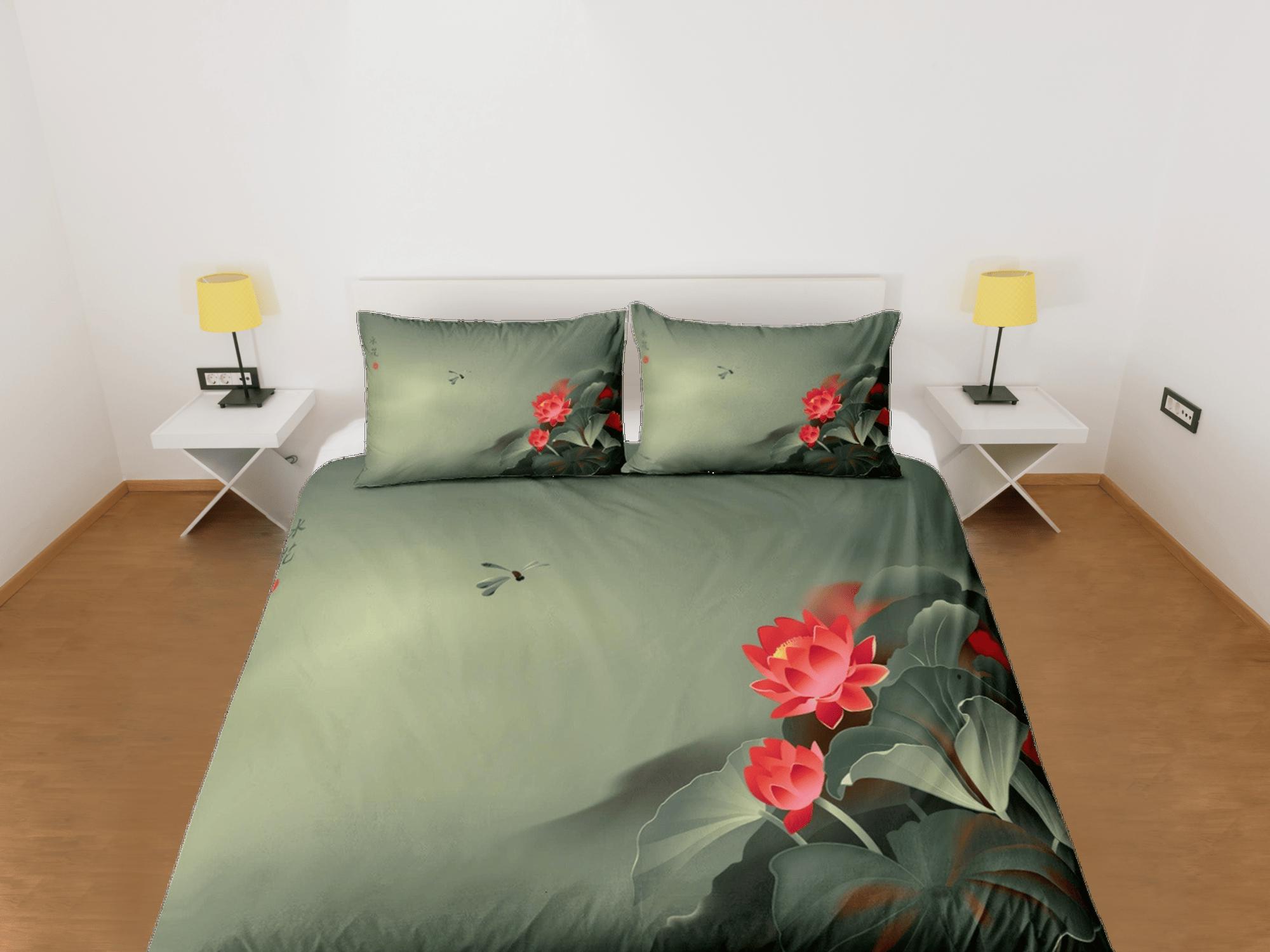 daintyduvet Lotus floral green duvet cover colorful bedding, teen girl bedroom, baby girl crib bedding boho maximalist bedspread aesthetic bedding