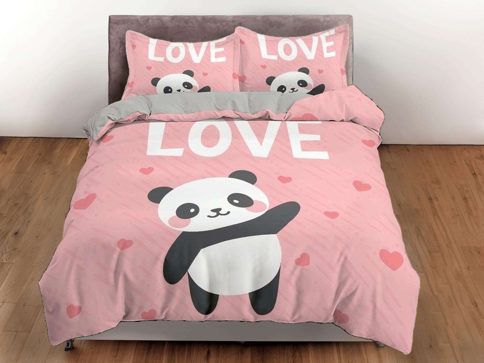 daintyduvet Love panda pink duvet cover set for kids, bedding set full, king, queen, dorm bedding, toddler bedding aesthetic panda lovers gift