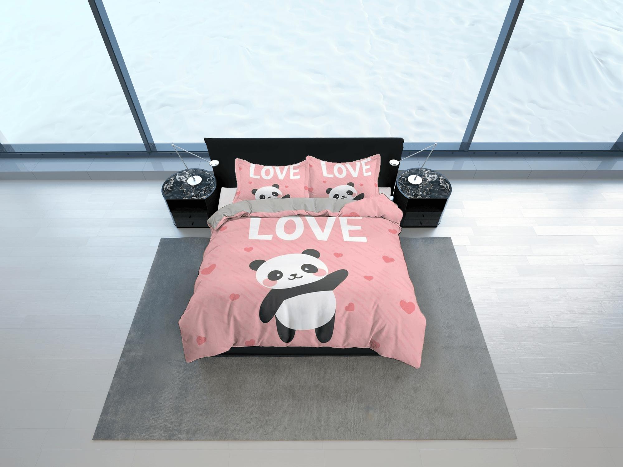 daintyduvet Love panda pink duvet cover set for kids, bedding set full, king, queen, dorm bedding, toddler bedding aesthetic panda lovers gift