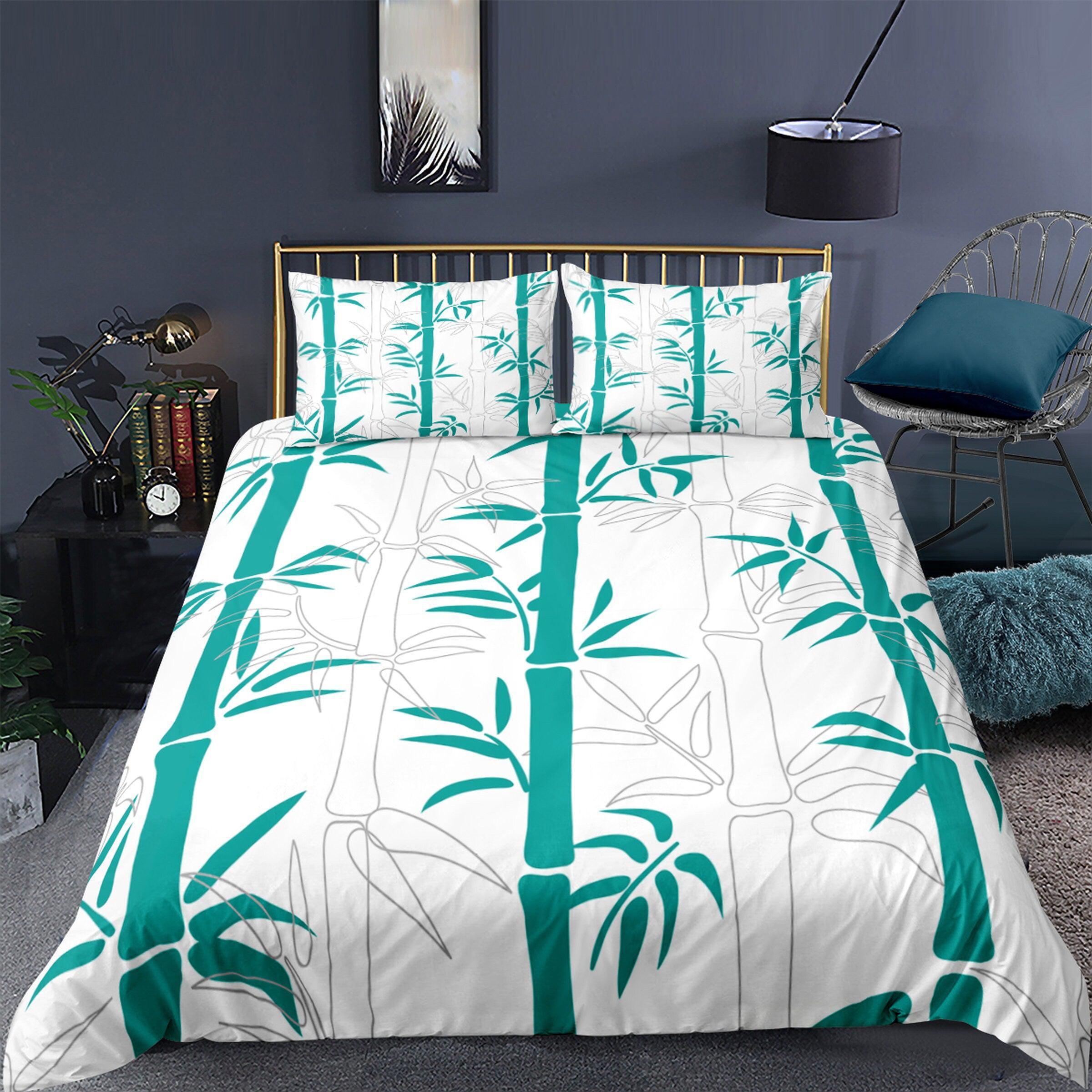 daintyduvet Lucky Bamboo Duvet Cover Set Botanical, White Bedspread Dorm Bedding Set
