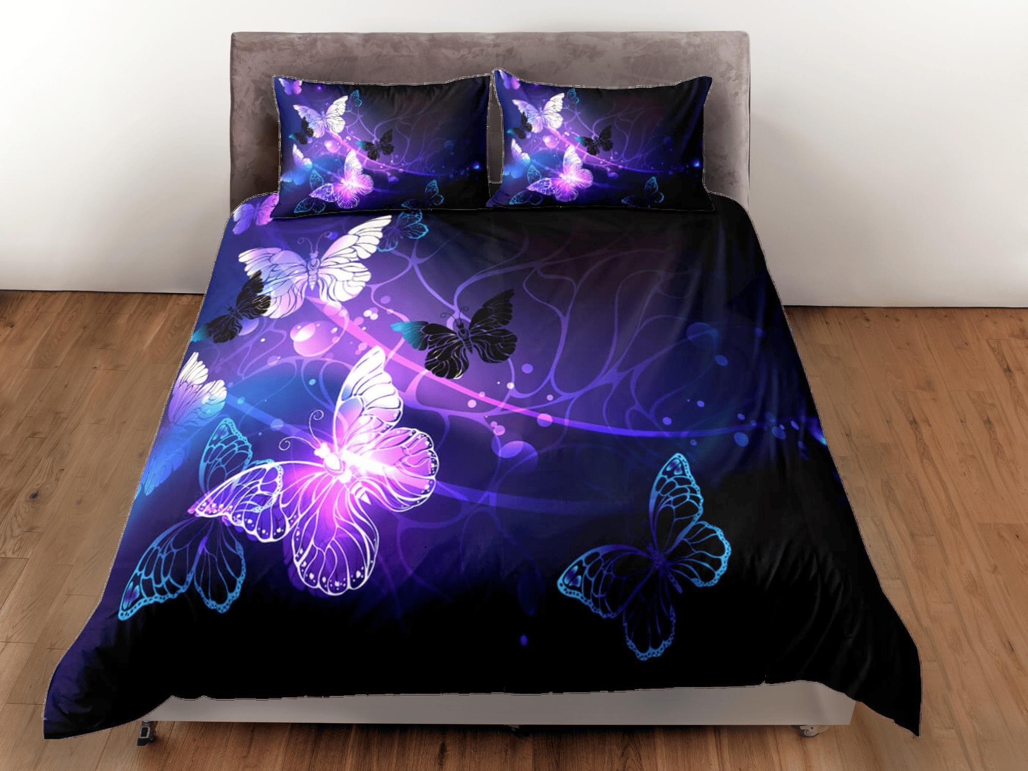 daintyduvet Luminous butterfly bedding purple duvet cover colorful dorm bedding full size adult duvet king queen twin, butterfly nursery toddler bedding