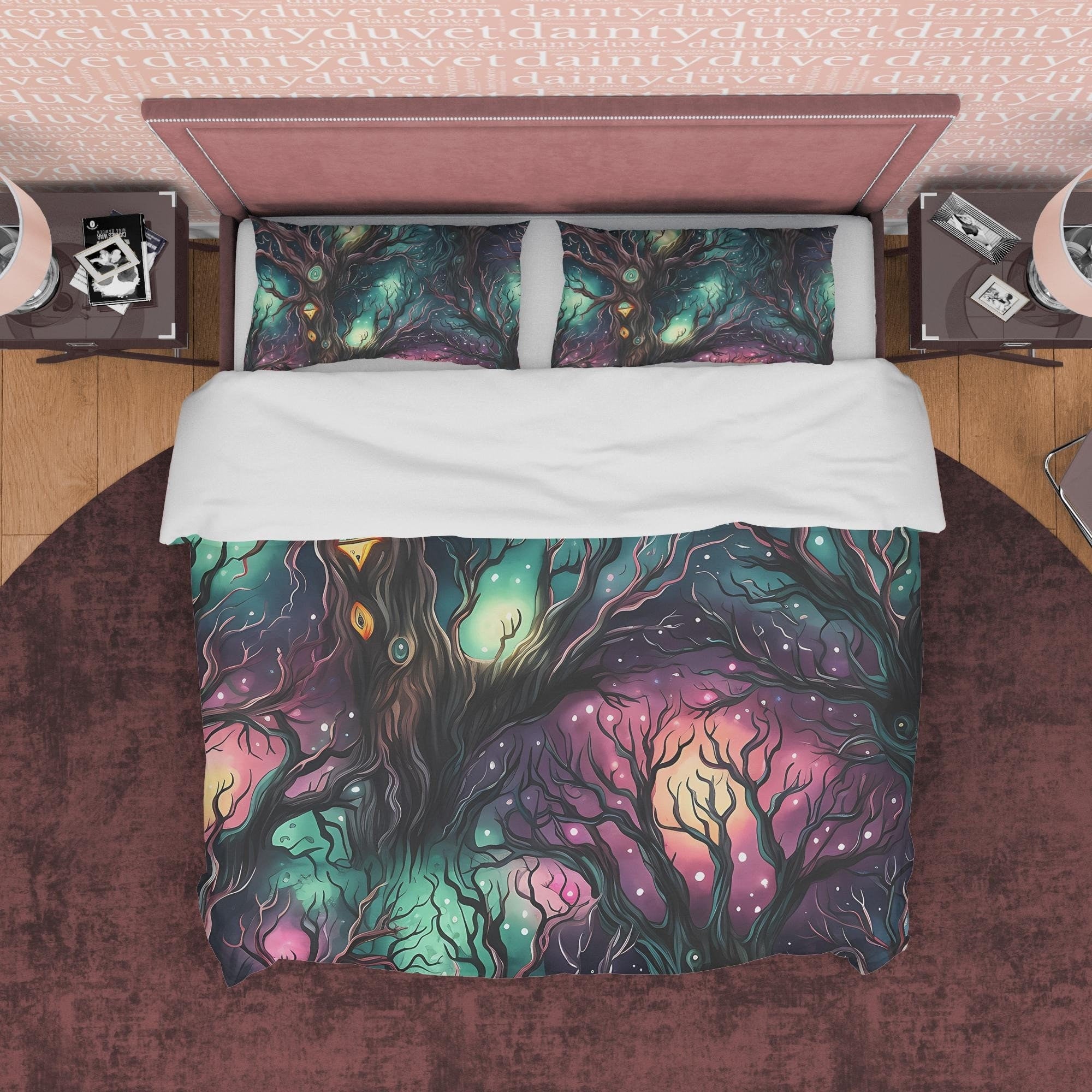 Luminous Magical Enchanted Forest, Colorful Halloween Duvet Cover Set, Aesthetic Bedding, Spooky Room Decor, US, European, Australian Sizes