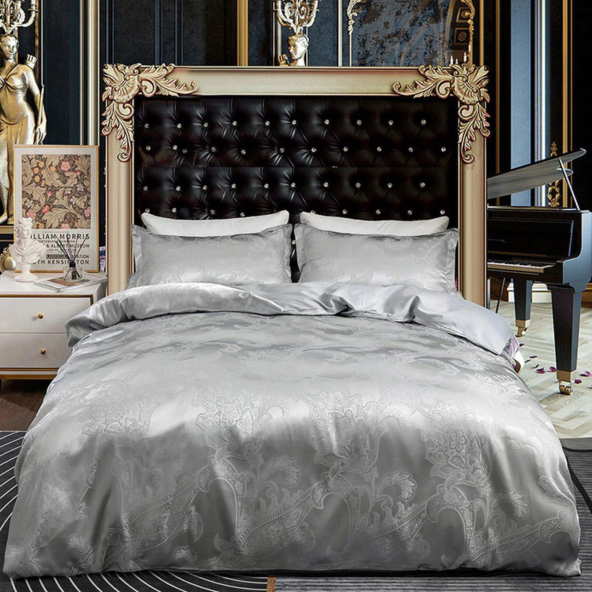 daintyduvet Luxury Ash Grey Bedding made with Silky Jacquard Fabric, Damask Duvet Cover Set, Designer Bedding, Aesthetic Duvet King Queen Full Twin