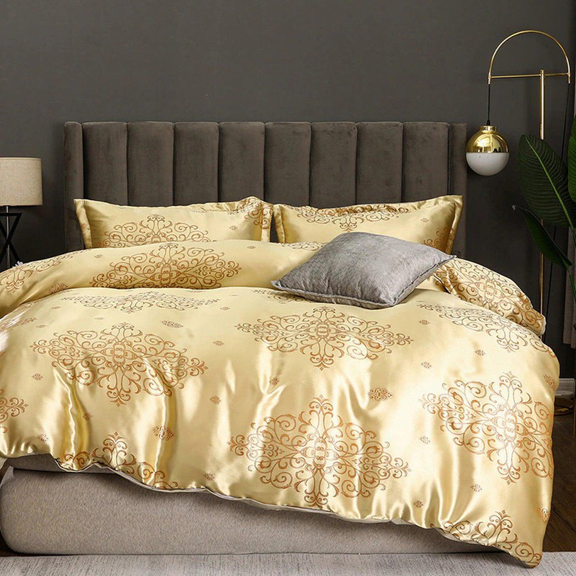 daintyduvet Luxury Baroque Gold Bedding made with Silky Jacquard Fabric, Damask Duvet Cover Set, Designer Bedding, Aesthetic Duvet King Queen Full Twin