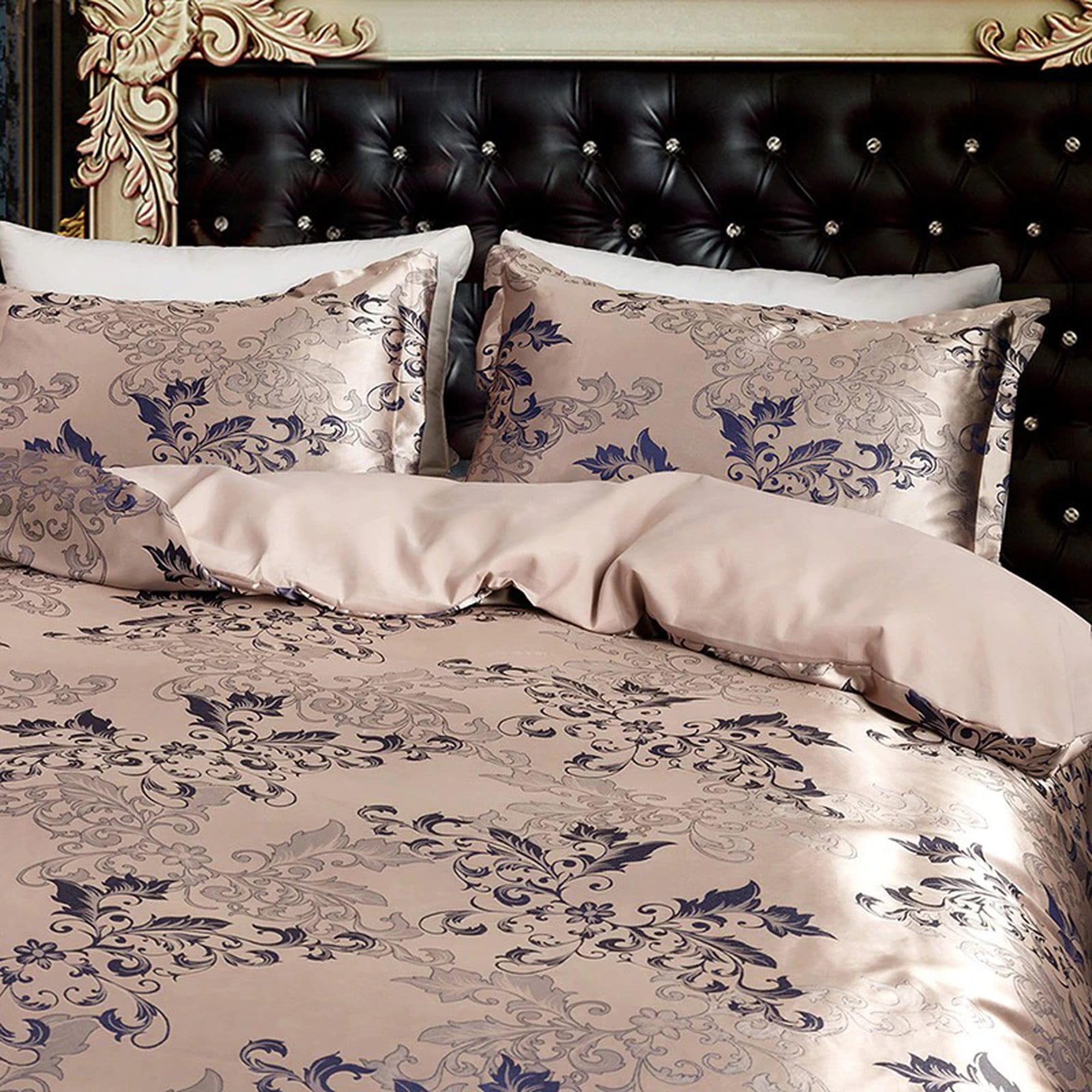 daintyduvet Luxury Bedding in Rose Gold Jacquard Fabric Blue Embroidery, Damask Duvet Cover Set, Designer Bedding, Aesthetic Duvet King Queen Full Twin