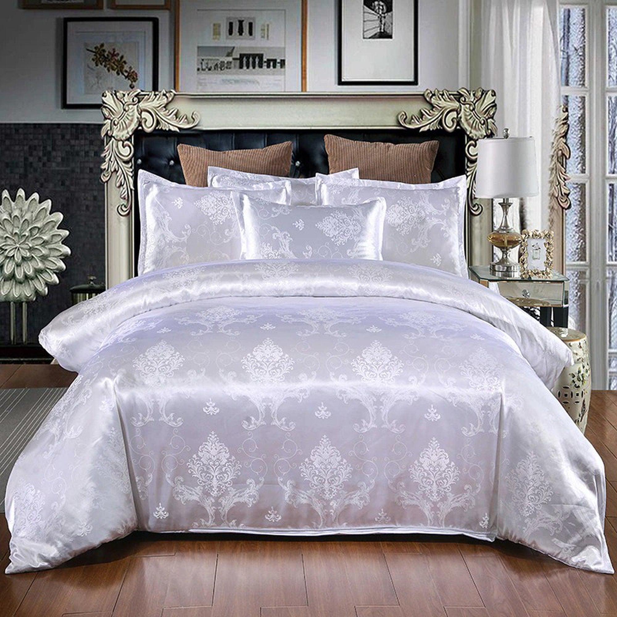 daintyduvet Luxury Bedding made with Silky White Jacquard Fabric, Damask Duvet Cover Set, Designer Bedding, Aesthetic Duvet King Queen Full Twin