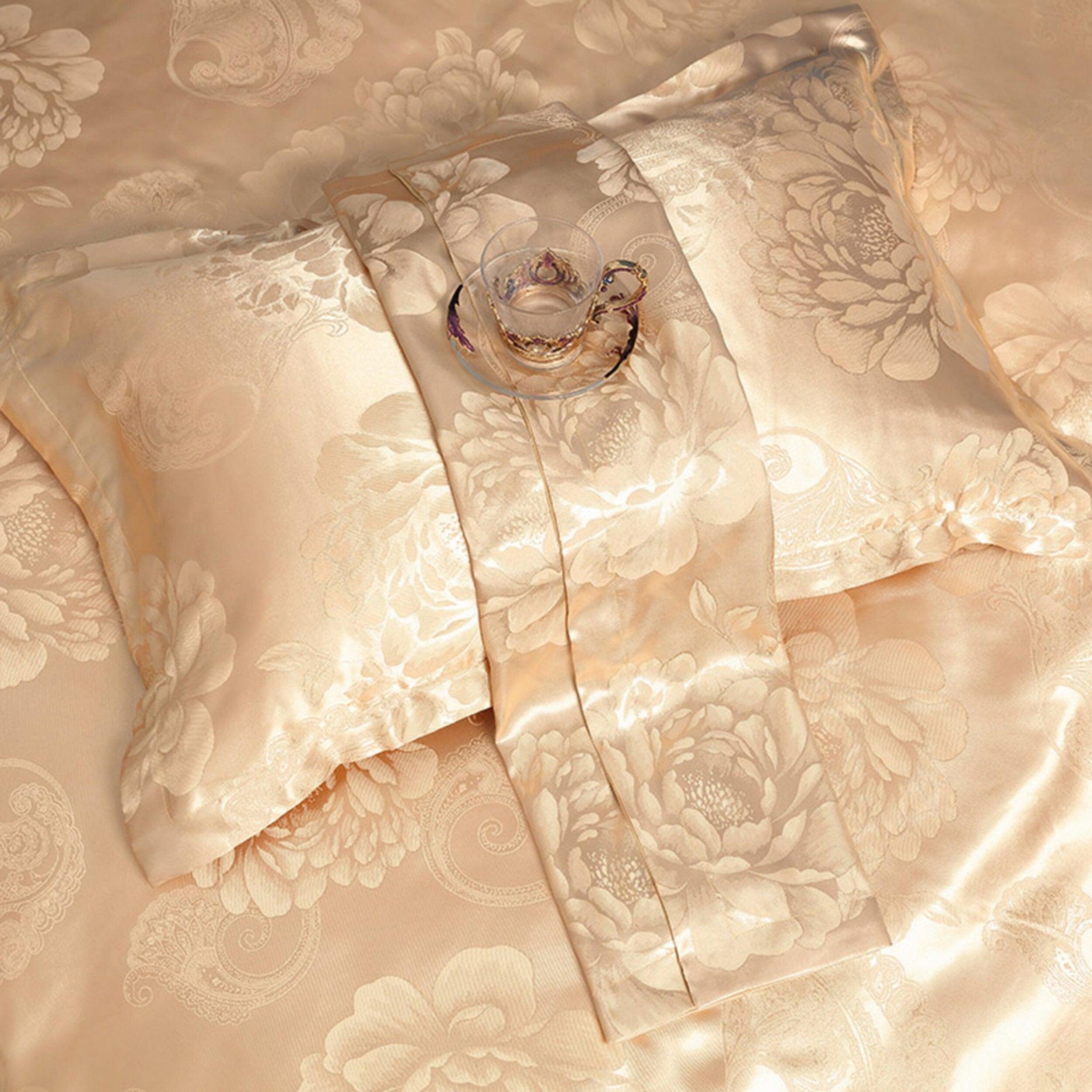 daintyduvet Luxury Beige Duvet Cover Set, Jacquard Fabric Aesthetic Bedding Decorative, Embroidered Bedding Set