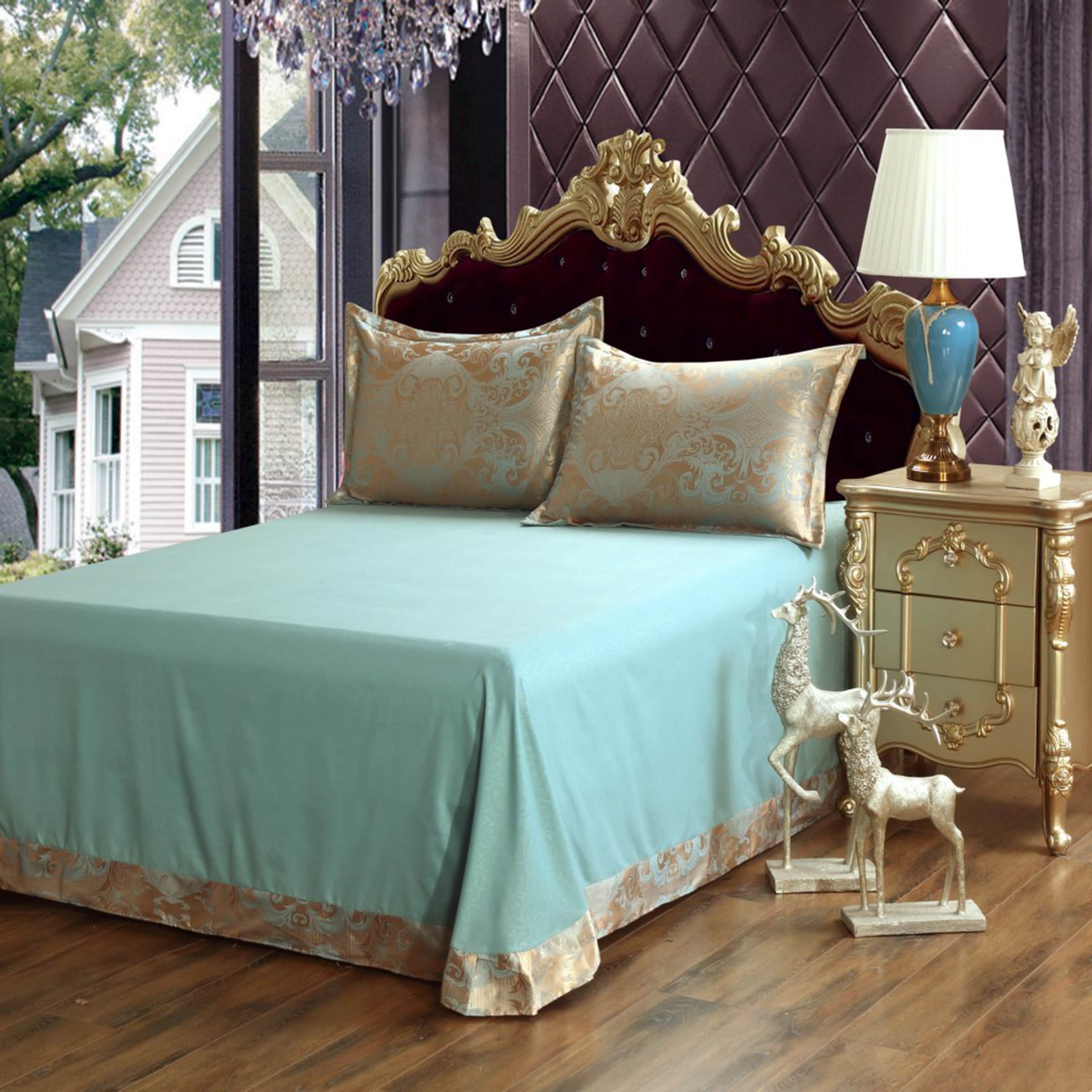 daintyduvet Luxury Blue Duvet Cover Set, Jacquard Fabric Aesthetic Bedding Decorative, Embroidered Bedding Set