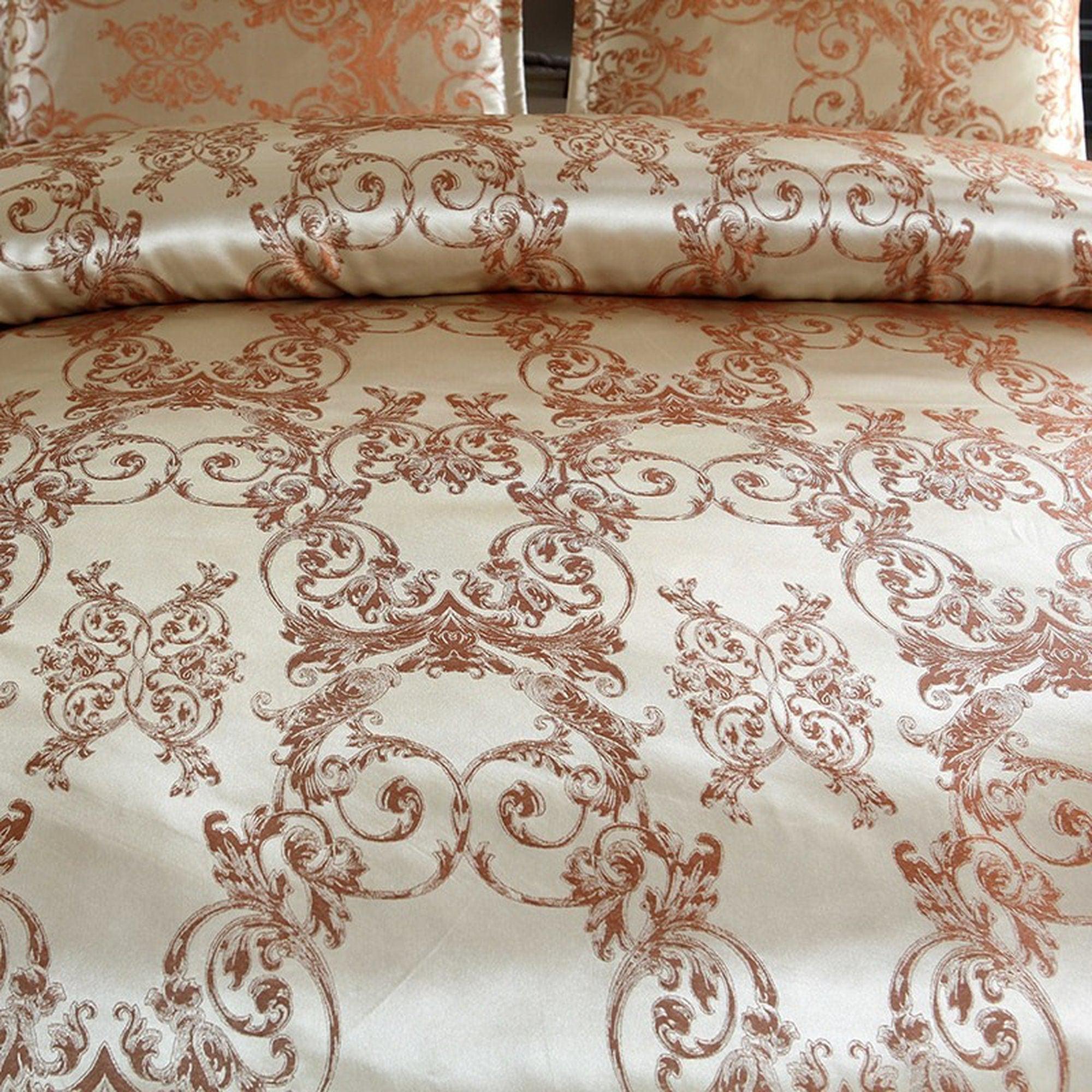 daintyduvet Luxury Copper Gold Bedding made with Silky Jacquard Fabric, Damask Duvet Cover Set, Designer Bedding, Aesthetic Duvet King Queen Full Twin