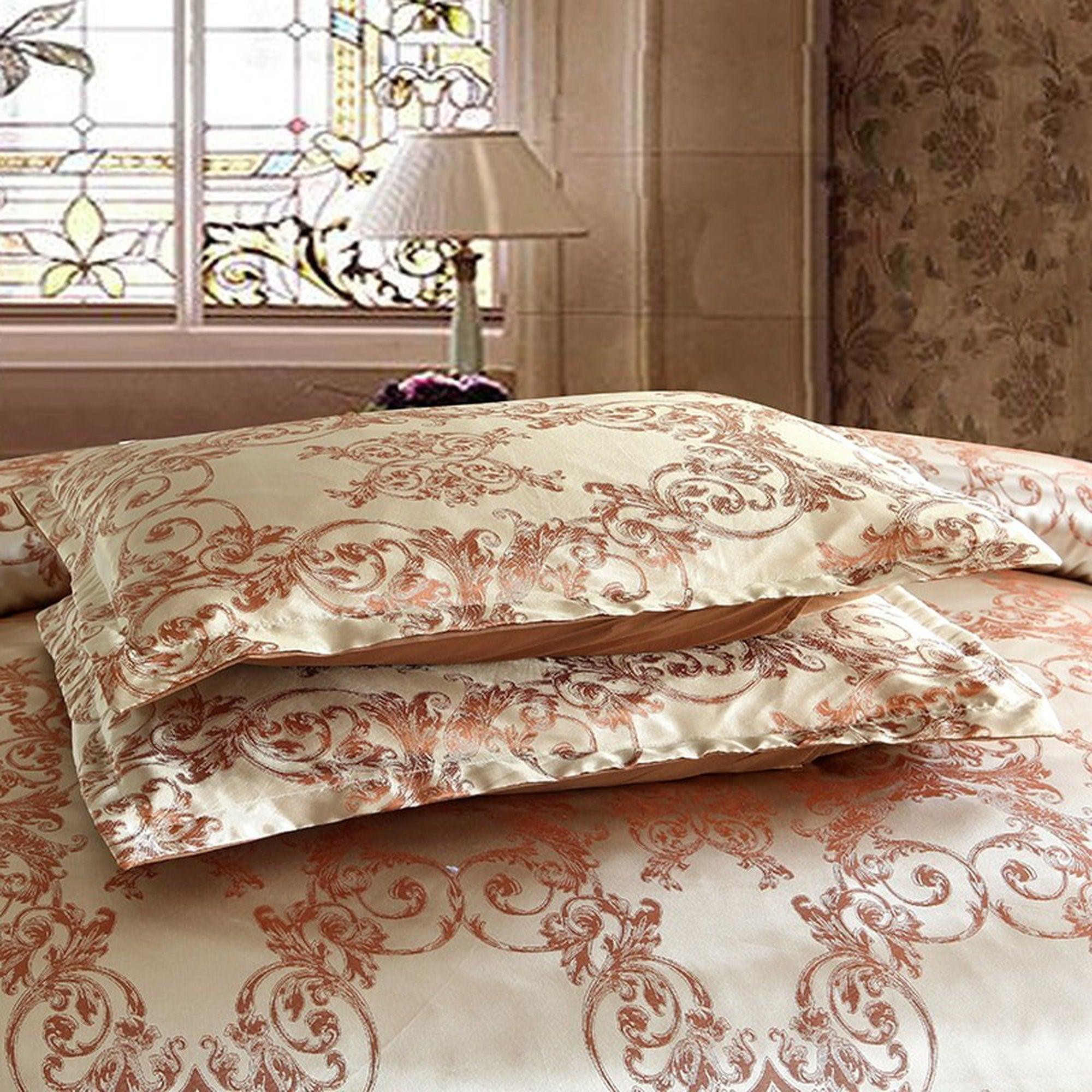 daintyduvet Luxury Copper Gold Bedding made with Silky Jacquard Fabric, Damask Duvet Cover Set, Designer Bedding, Aesthetic Duvet King Queen Full Twin