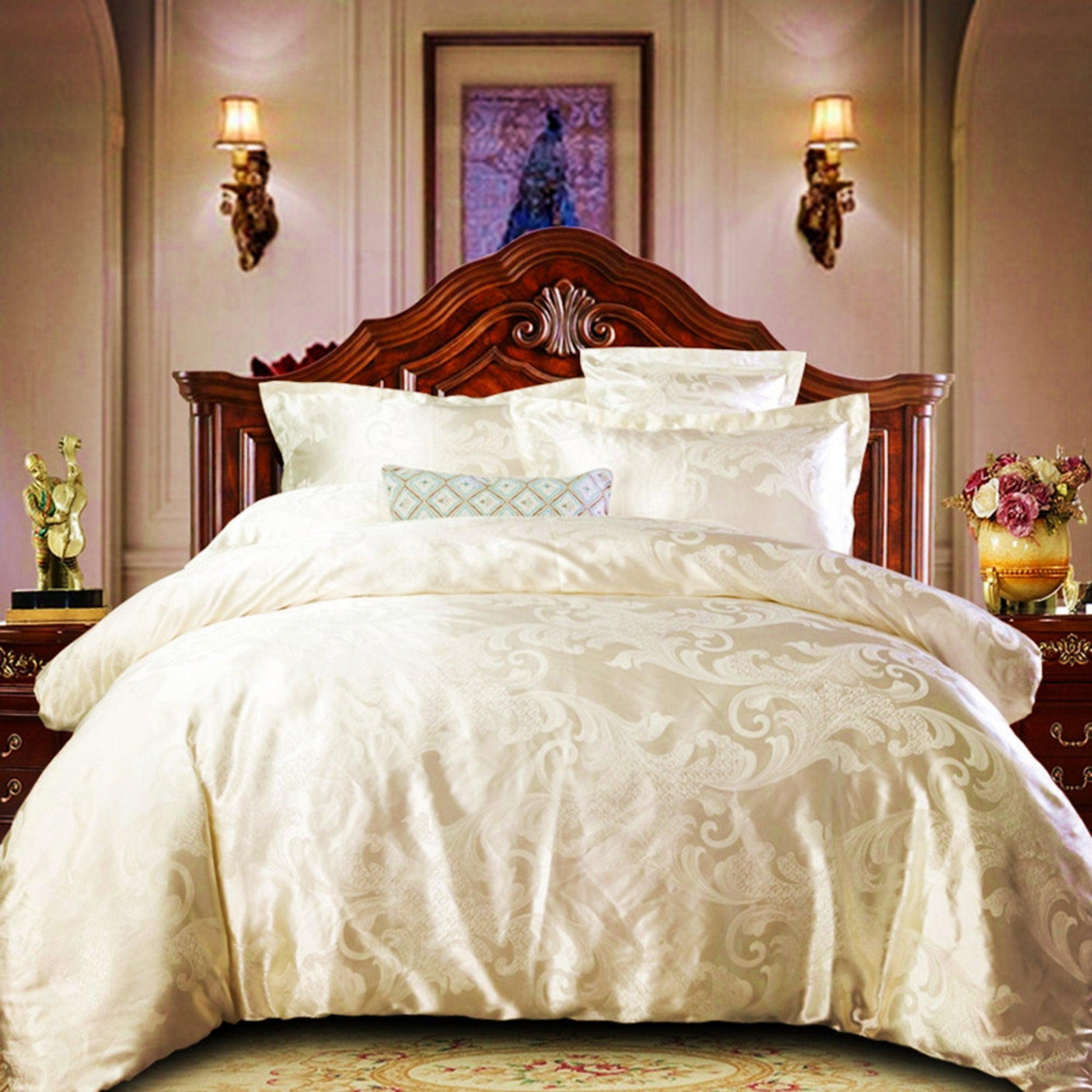 daintyduvet Luxury Cream Duvet Cover Set, Jacquard Fabric Aesthetic Bedding Decorative, Embroidered Bedding Set