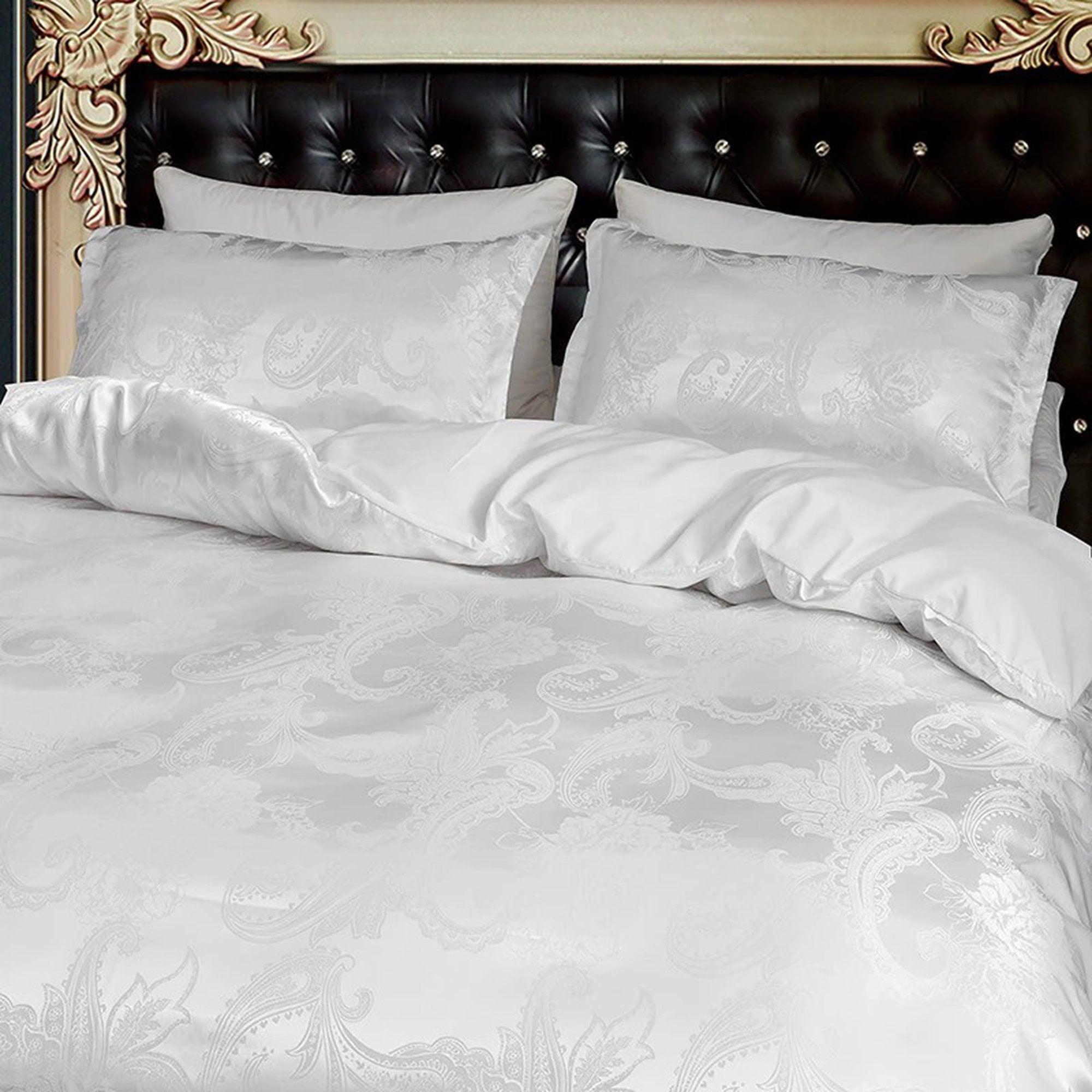 daintyduvet Luxury Damask Bedding made with Silky Jacquard Fabric, White Duvet Cover Set, Designer Bedding, Aesthetic Duvet King Queen Full Twin