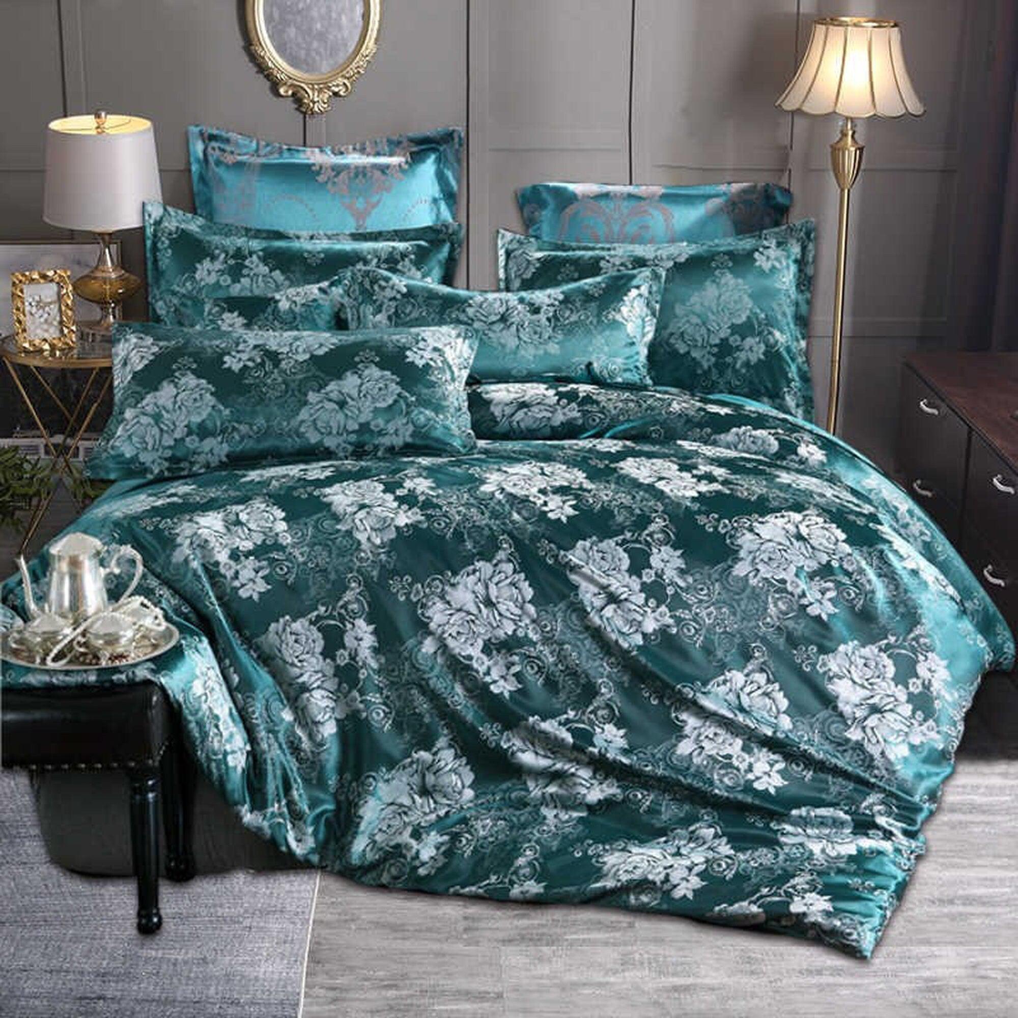 daintyduvet Luxury Emerald Green Bedding made with Silky Jacquard Fabric, Damask Duvet Cover Set, Designer Bedding, Aesthetic Duvet King Queen Full Twin