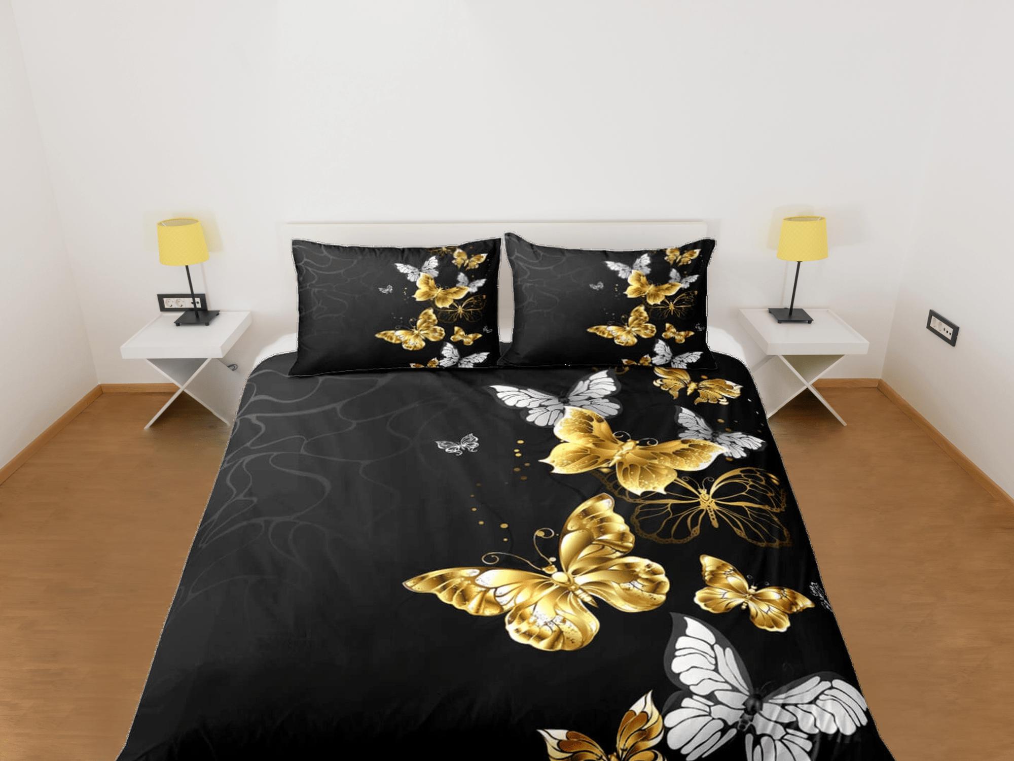 daintyduvet Luxury gold butterfly bedding boho chic aesthetic duvet cover, dorm bedding full size adult duvet king queen twin, nursery toddler bedding