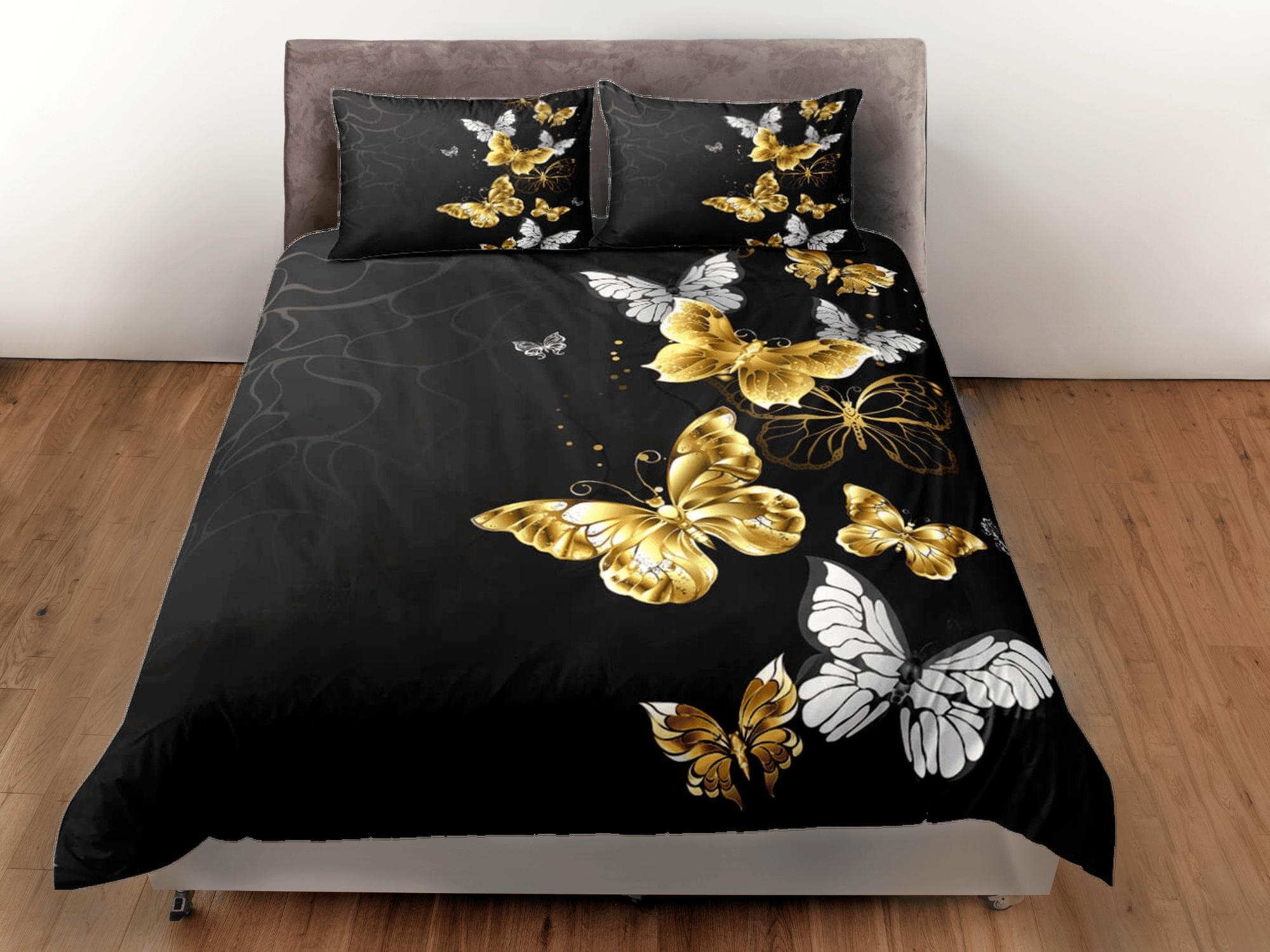 daintyduvet Luxury gold butterfly bedding boho chic aesthetic duvet cover, dorm bedding full size adult duvet king queen twin, nursery toddler bedding