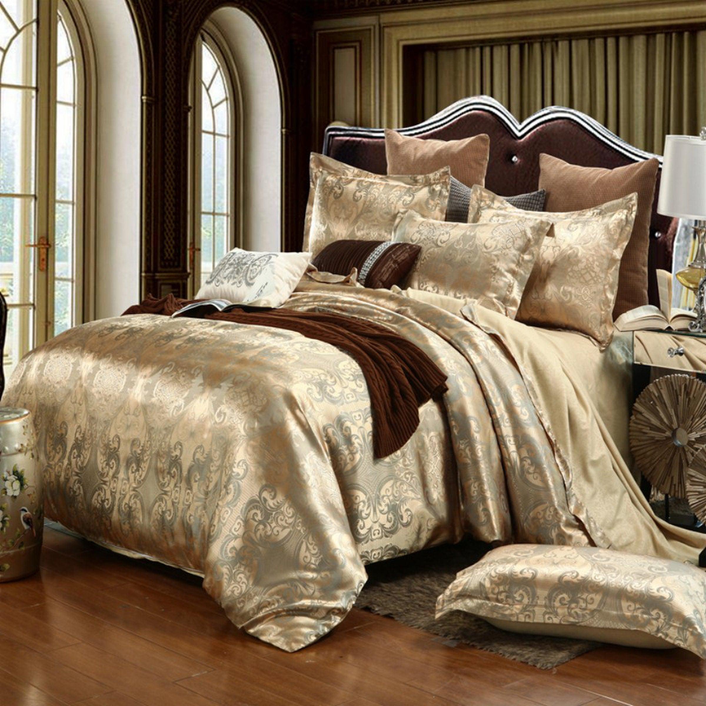 daintyduvet Luxury Gold Duvet Cover Set, Jacquard Fabric Aesthetic Bedding Decorative, Embroidered Bedding Set