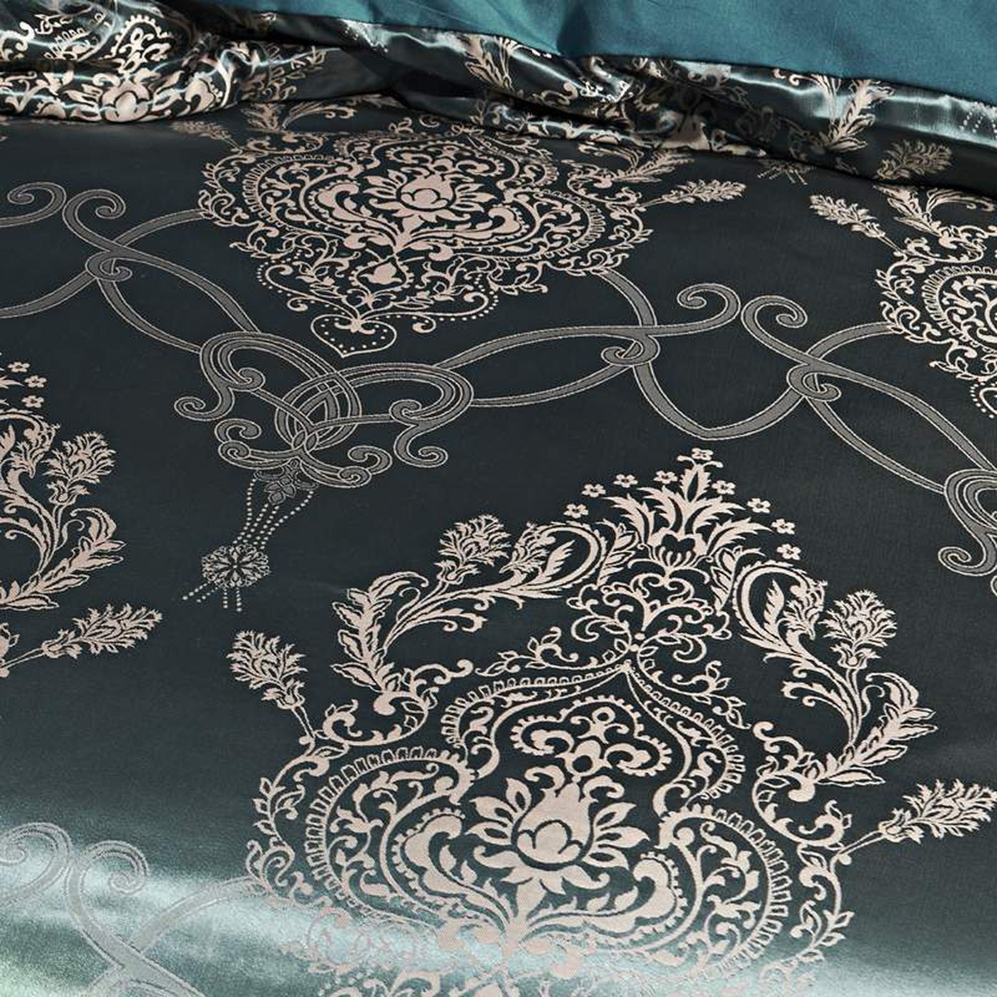 daintyduvet Luxury Green Duvet Cover Set, Jacquard Fabric Aesthetic Bedding Decorative, Embroidered Bedding Set