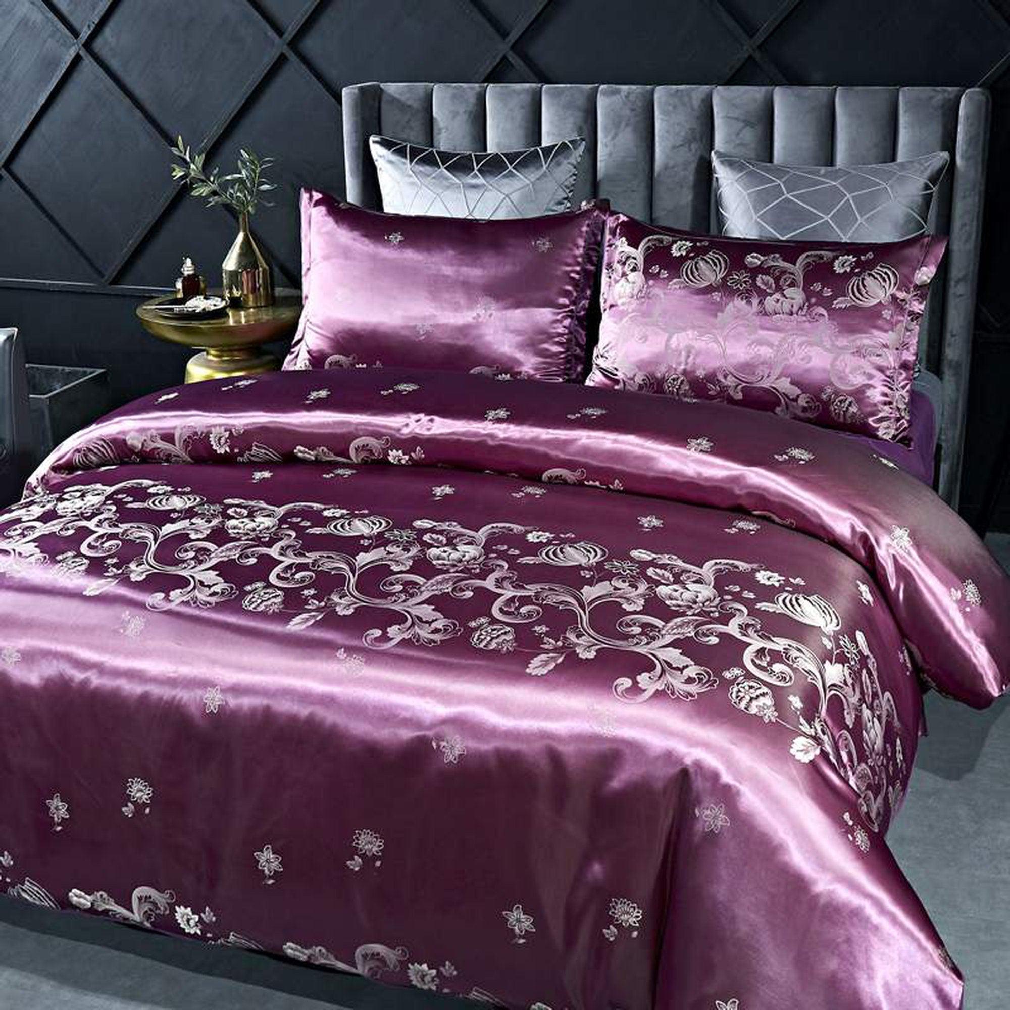 daintyduvet Luxury Pink Duvet Cover Set, Jacquard Fabric Aesthetic Bedding Decorative, Embroidered Bedding Set