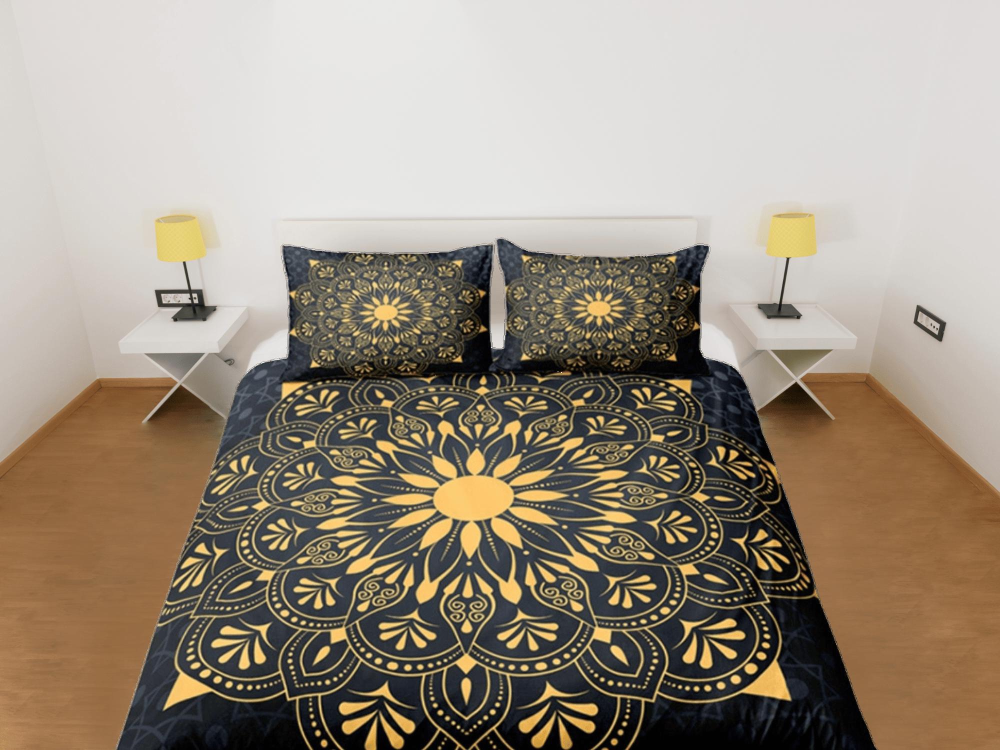 daintyduvet Mandala Bohemian Duvet Cover Set Black Bedspread, Dorm Bedding with Pillowcase