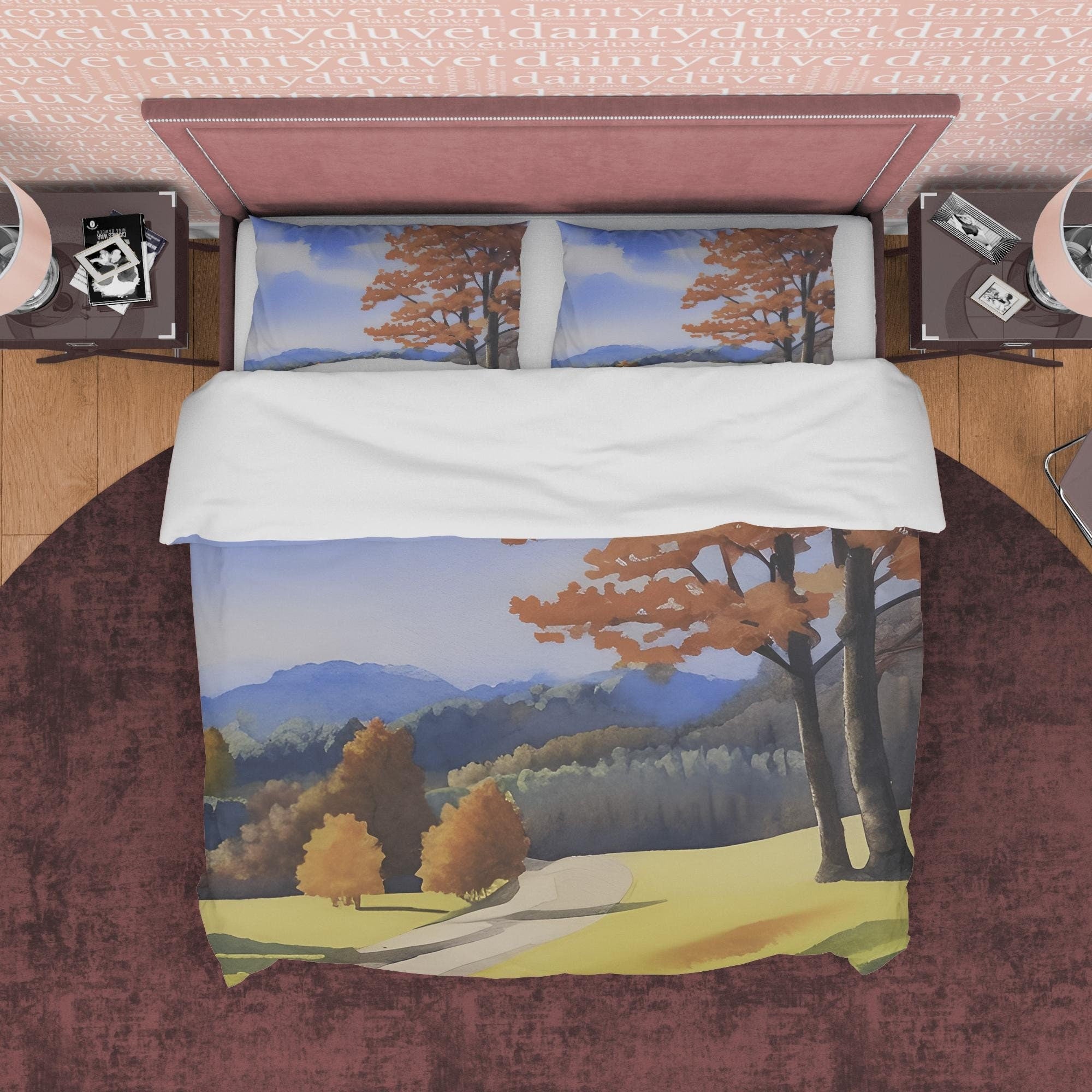 Meadow Fall Season Duvet Cover Autumn Bedding Set, Warm Autumn Colors Printed Quilt Cover, Foliage Bedspread