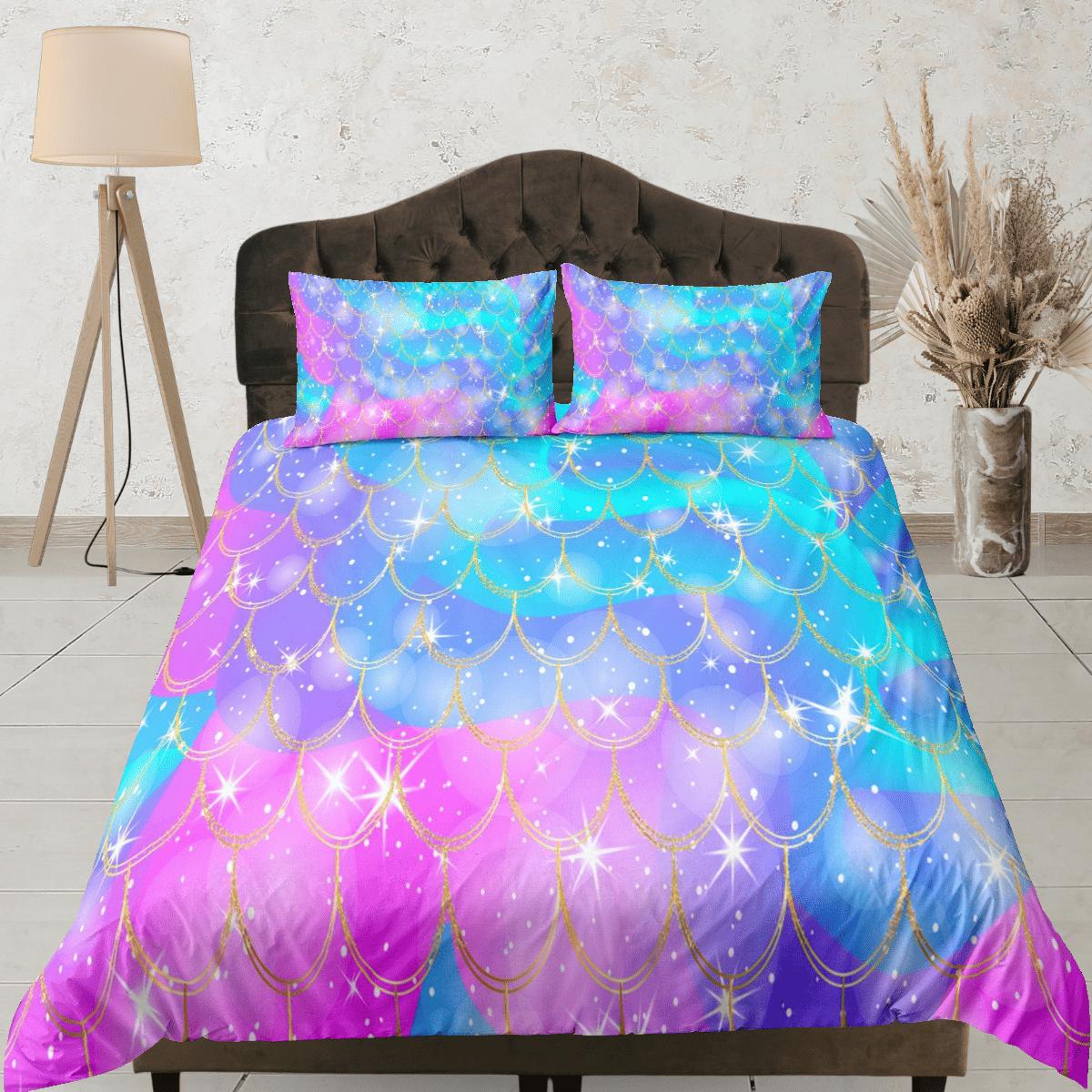 daintyduvet Mermaid Tail Duvet Cover Set, Pastel Rainbow Bedspread Dorm Bedding Set, Comforter Cover Twin, Kids Bedding