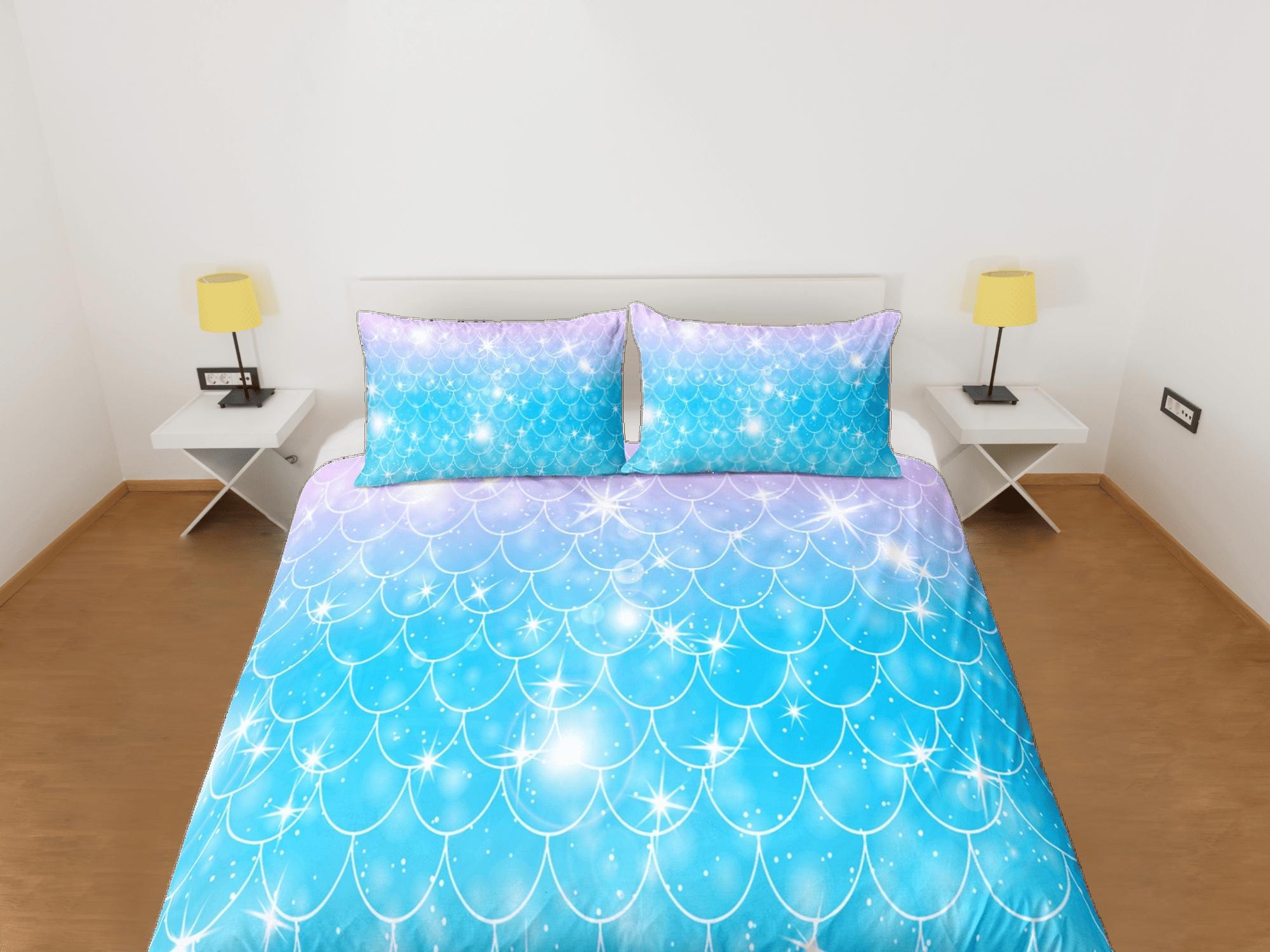 daintyduvet Mermaid Tail Duvet Cover Set, Pastel Rainbow Blanket Dorm Bedding Set, Comforter Cover Kids Bedding