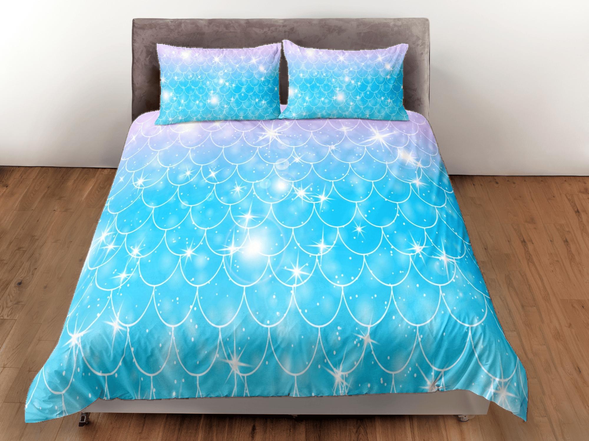 daintyduvet Mermaid Tail Duvet Cover Set, Pastel Rainbow Blanket Dorm Bedding Set, Comforter Cover Kids Bedding