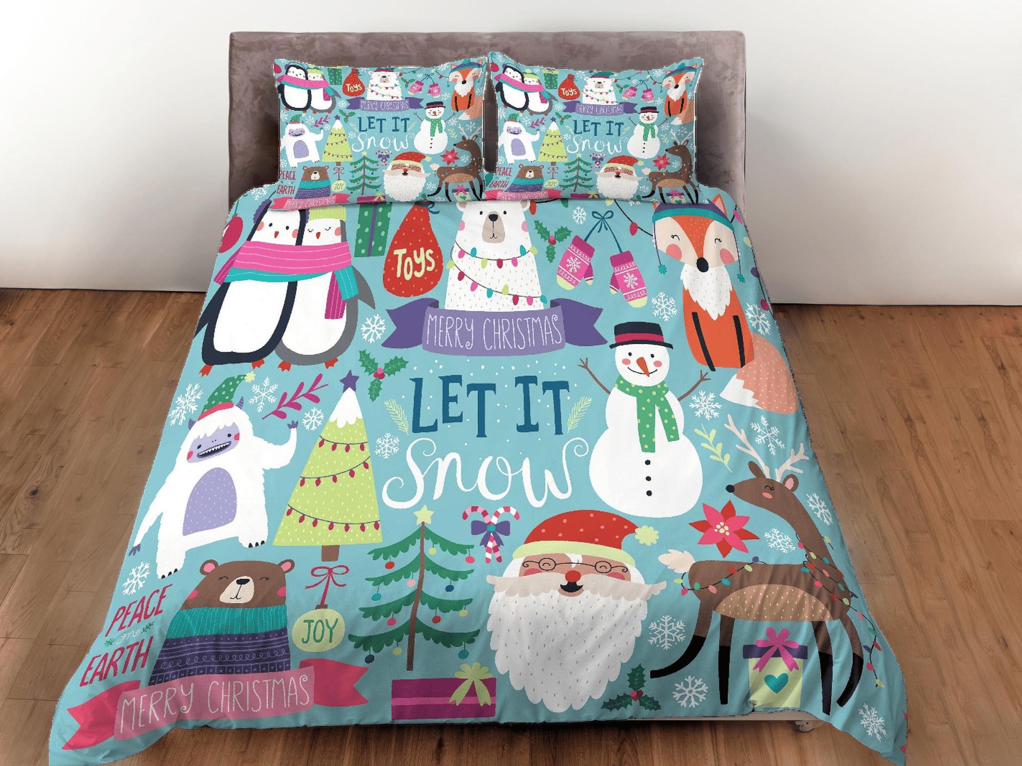 daintyduvet Merry Christmas Duvet Cover Set and Pillows Winter Dorm Bedding Comforter Cover Christmas Gift