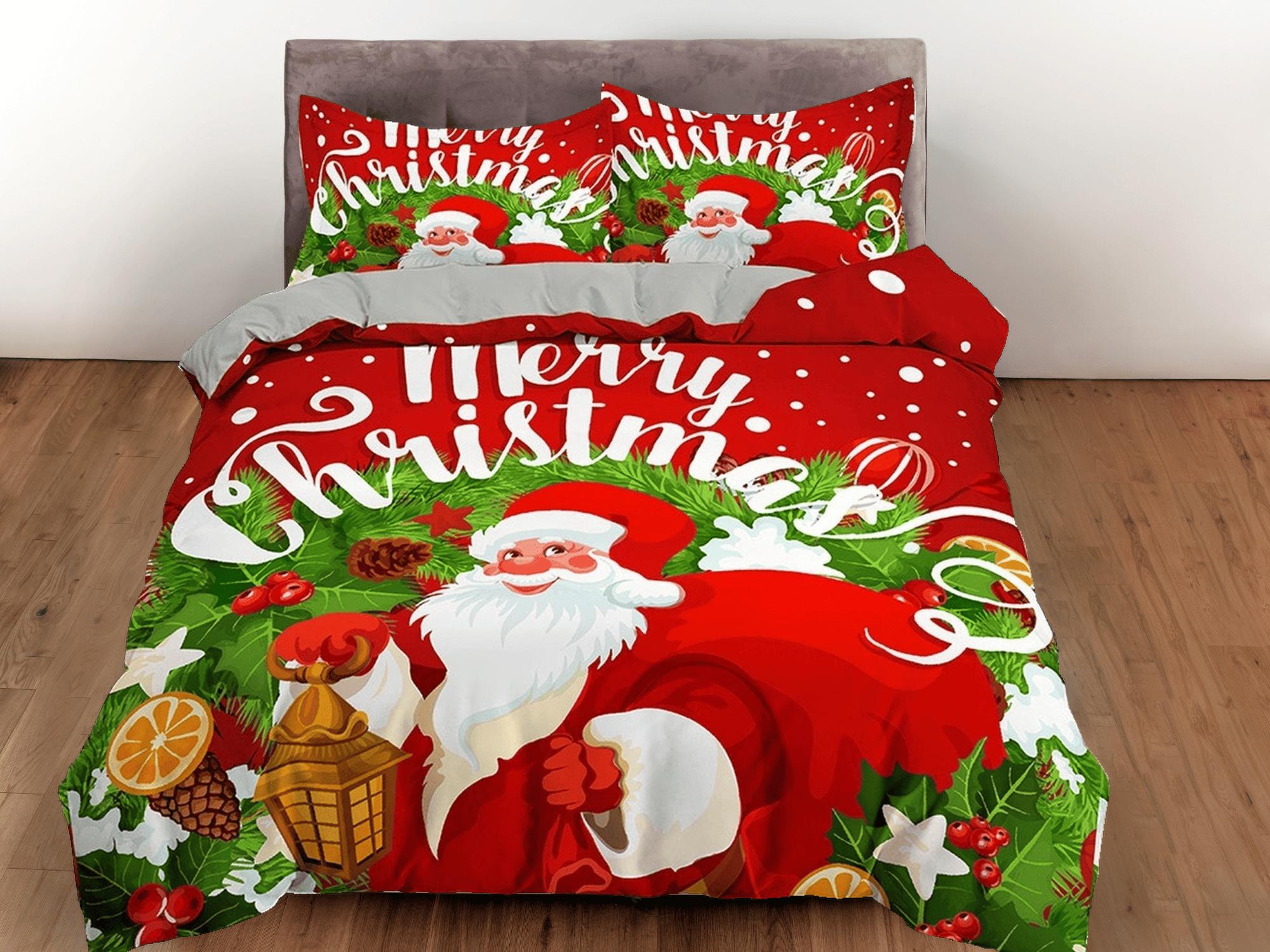 daintyduvet Merry Christmas Santa Claus bedding & pillowcase holiday gift red duvet cover king queen twin toddler bedding baby Christmas farmhouse decor