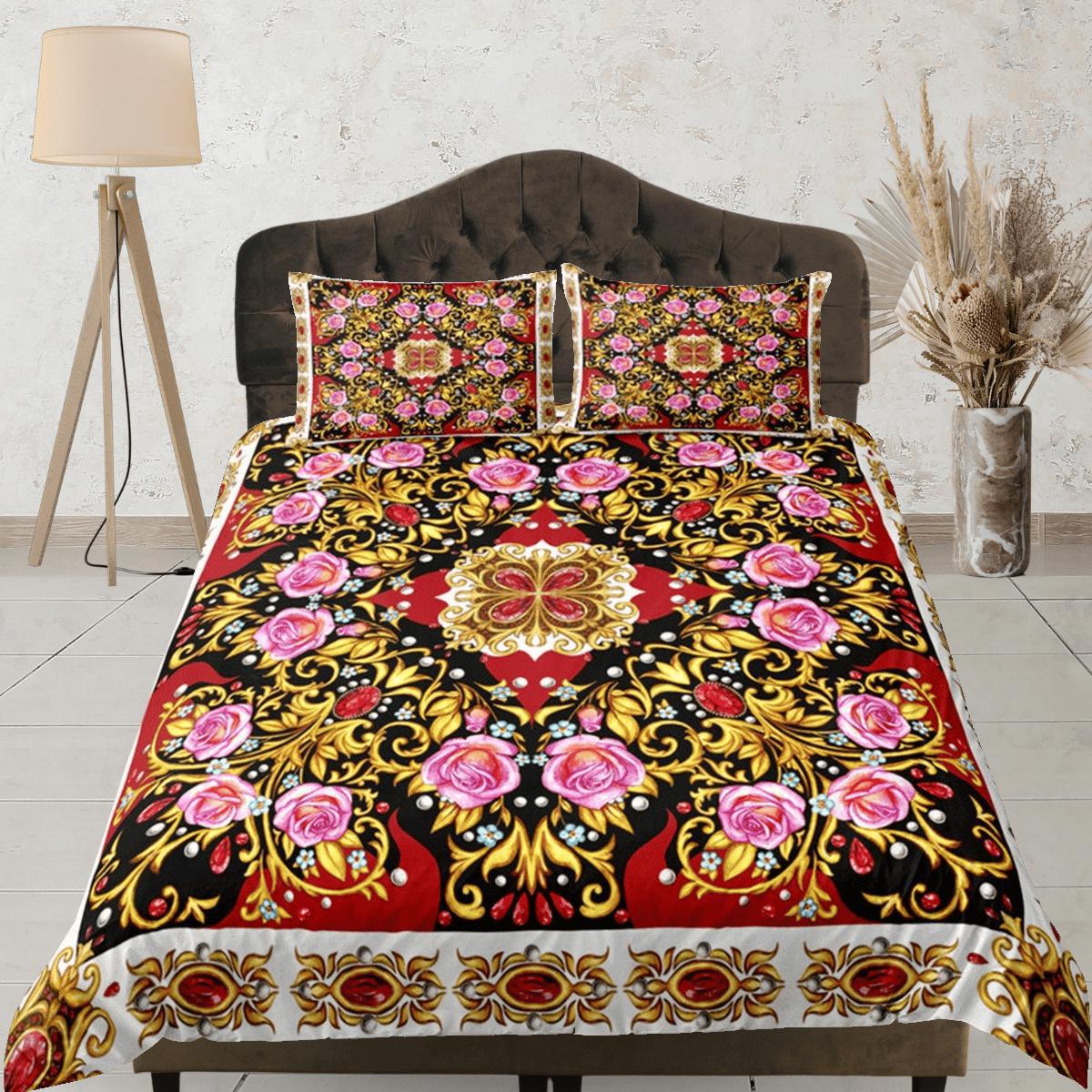 daintyduvet Mixed Baroque Gold Luxury Duvet Cover Set Aesthetic Bedding Set Full Victorian Decor, Colorful Bedspread