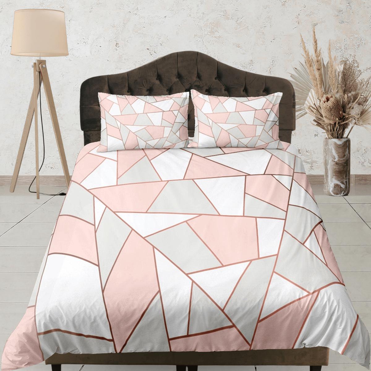 daintyduvet Modern Geometric Pink Grey Duvet Cover Colorful Dorm Bedding Set Full Abstract Design King Duvet Cover Queen Duvet Bedspread