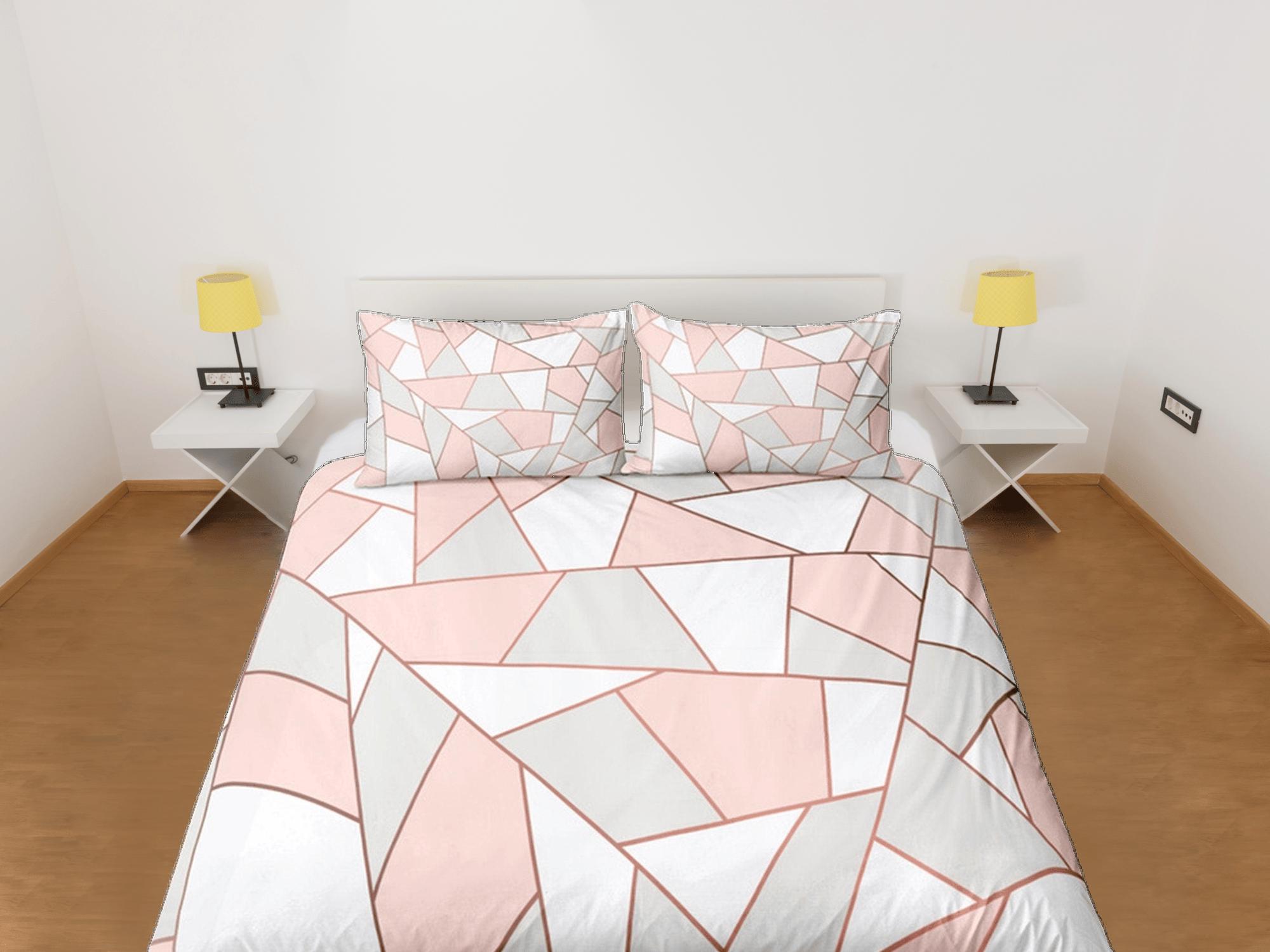 daintyduvet Modern Geometric Pink Grey Duvet Cover Colorful Dorm Bedding Set Full Abstract Design King Duvet Cover Queen Duvet Bedspread