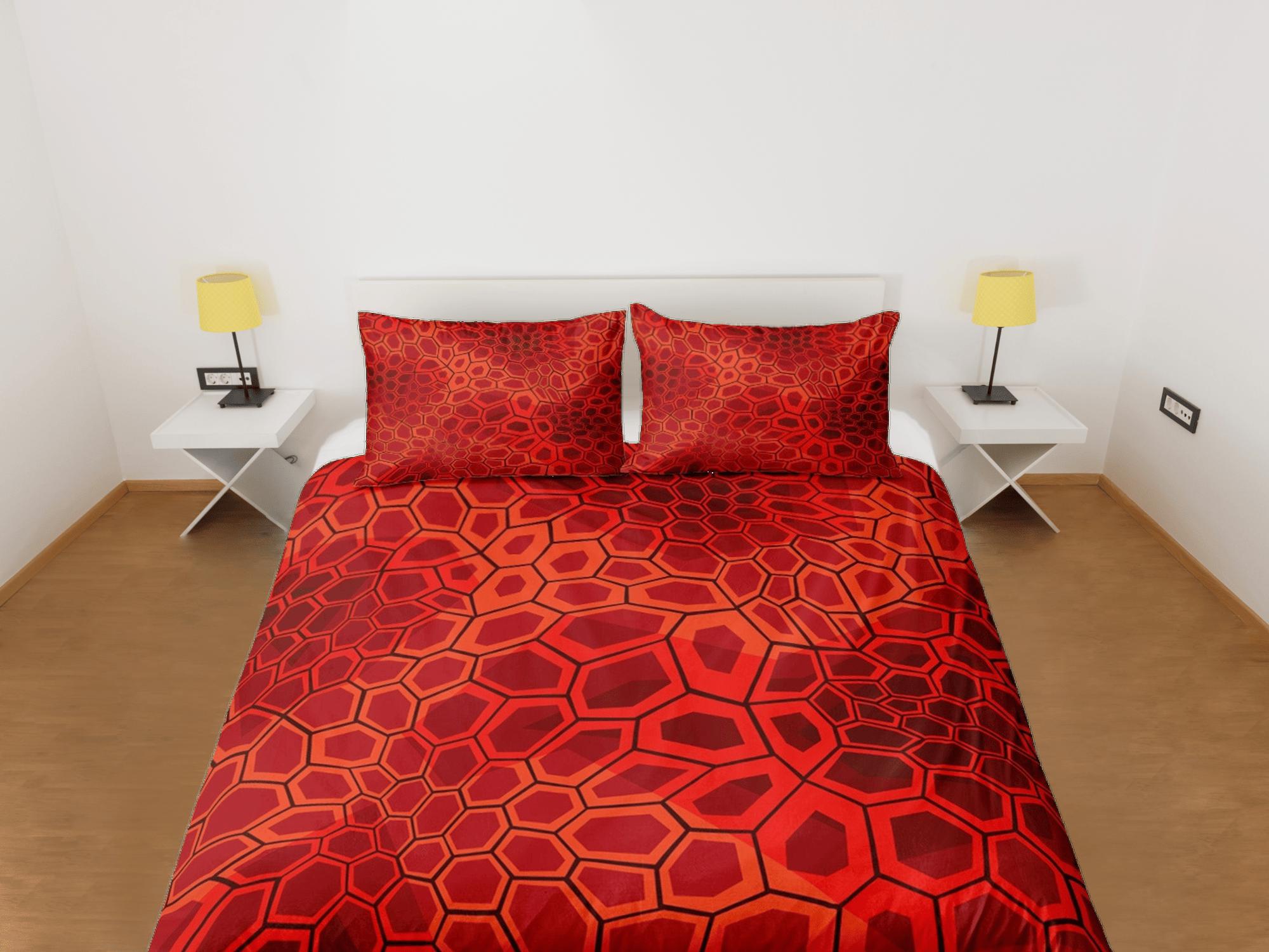 daintyduvet Modern Geometric Red Duvet Cover Colorful Dorm Bedding Set Full Abstract Design Bedspread