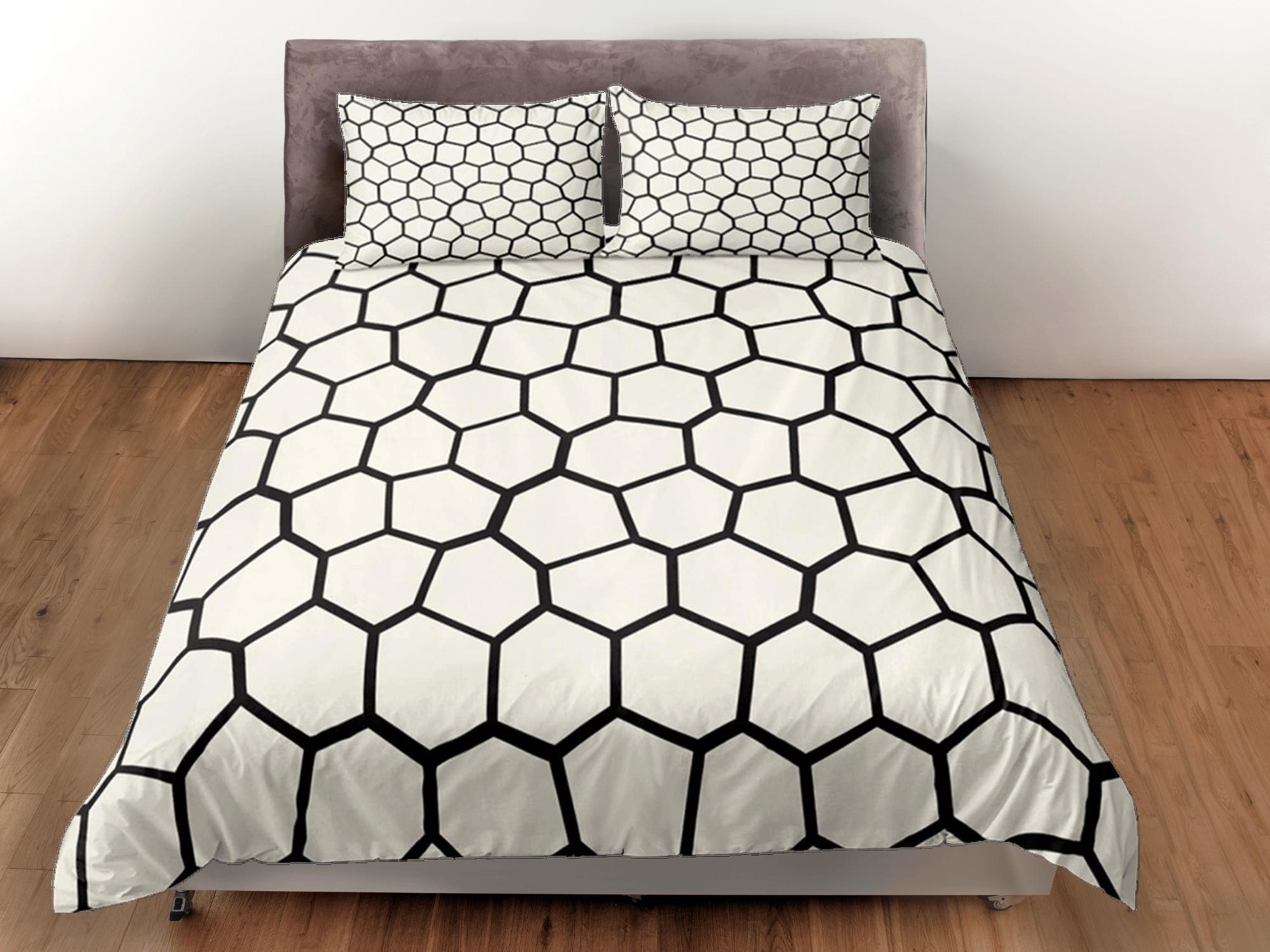daintyduvet Modern Polygon Duvet Cover White Dorm Bedding Set Full Abstract Design Bedspread