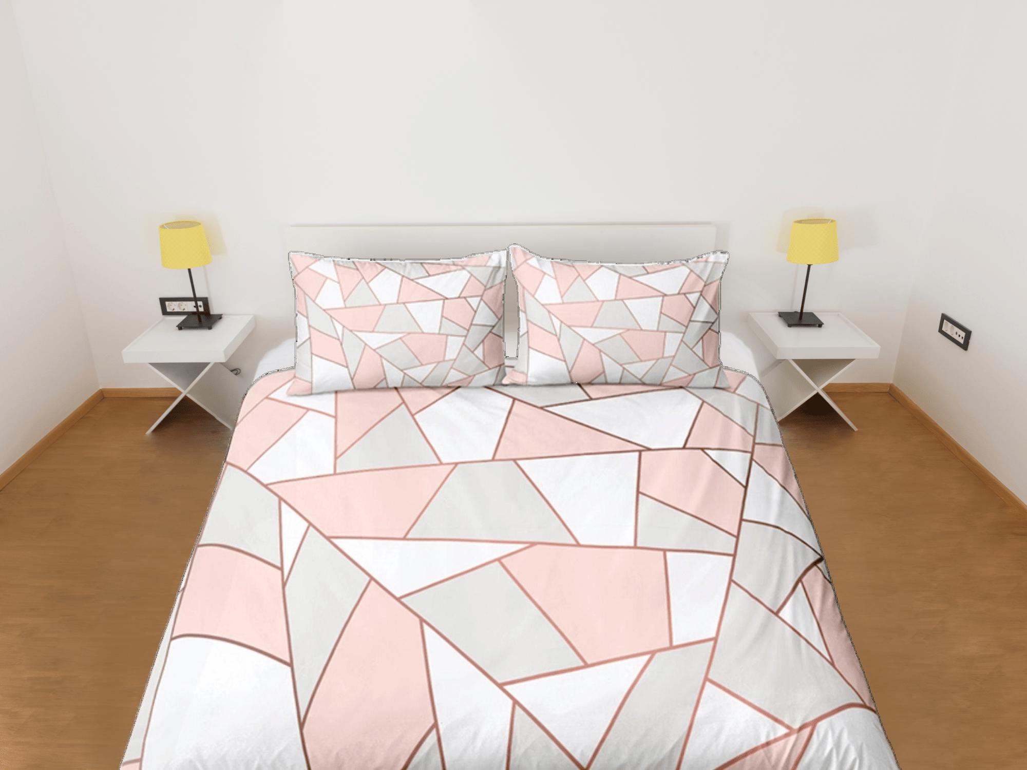 daintyduvet Modern Polygon Pink Duvet Cover Colorful Dorm Bedding Set Full Abstract Design Bedspread