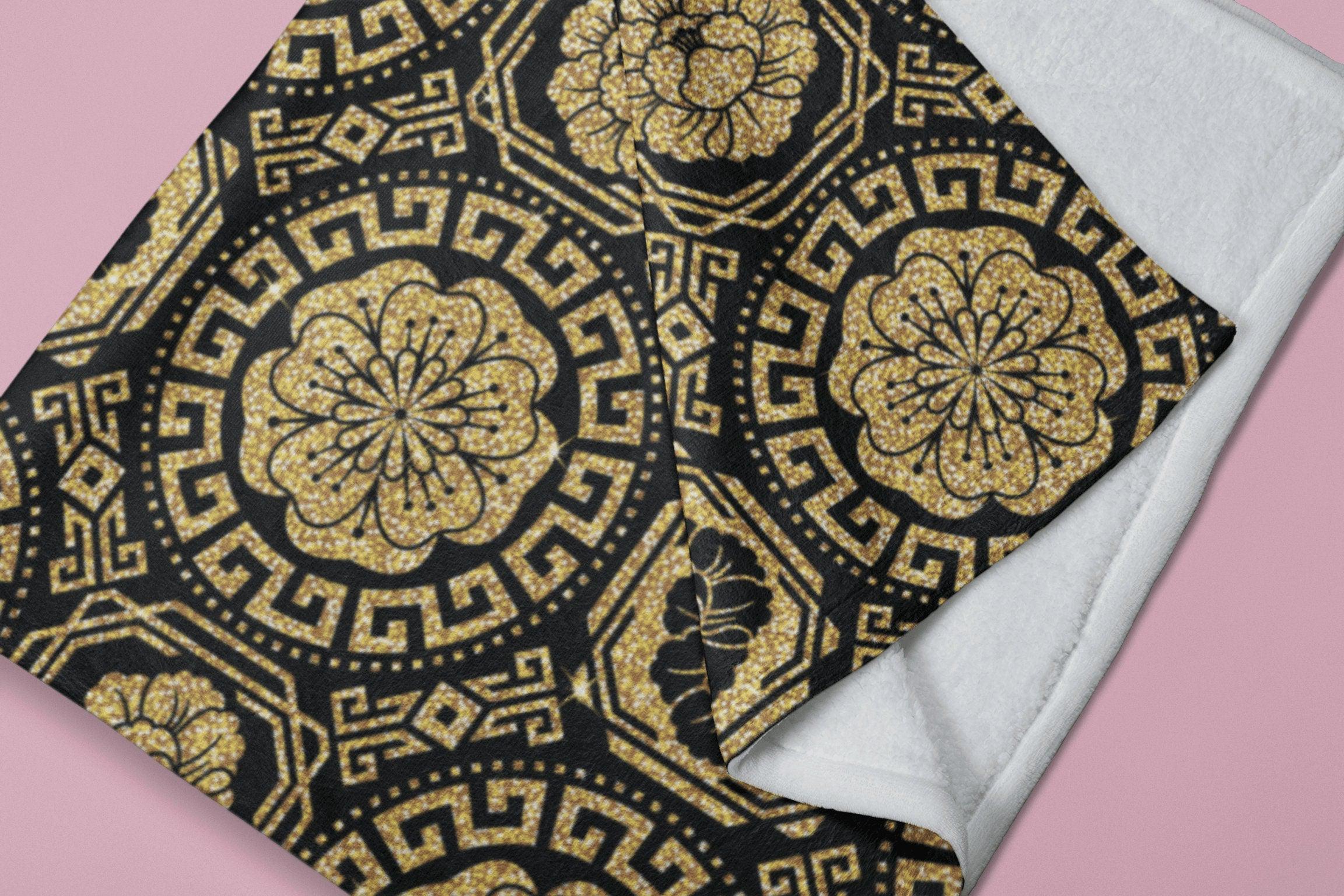 daintyduvet Modern Victorian Golden Flowers Baroque Soft Fluffy Velvet Flannel Fleece Throw Blanket