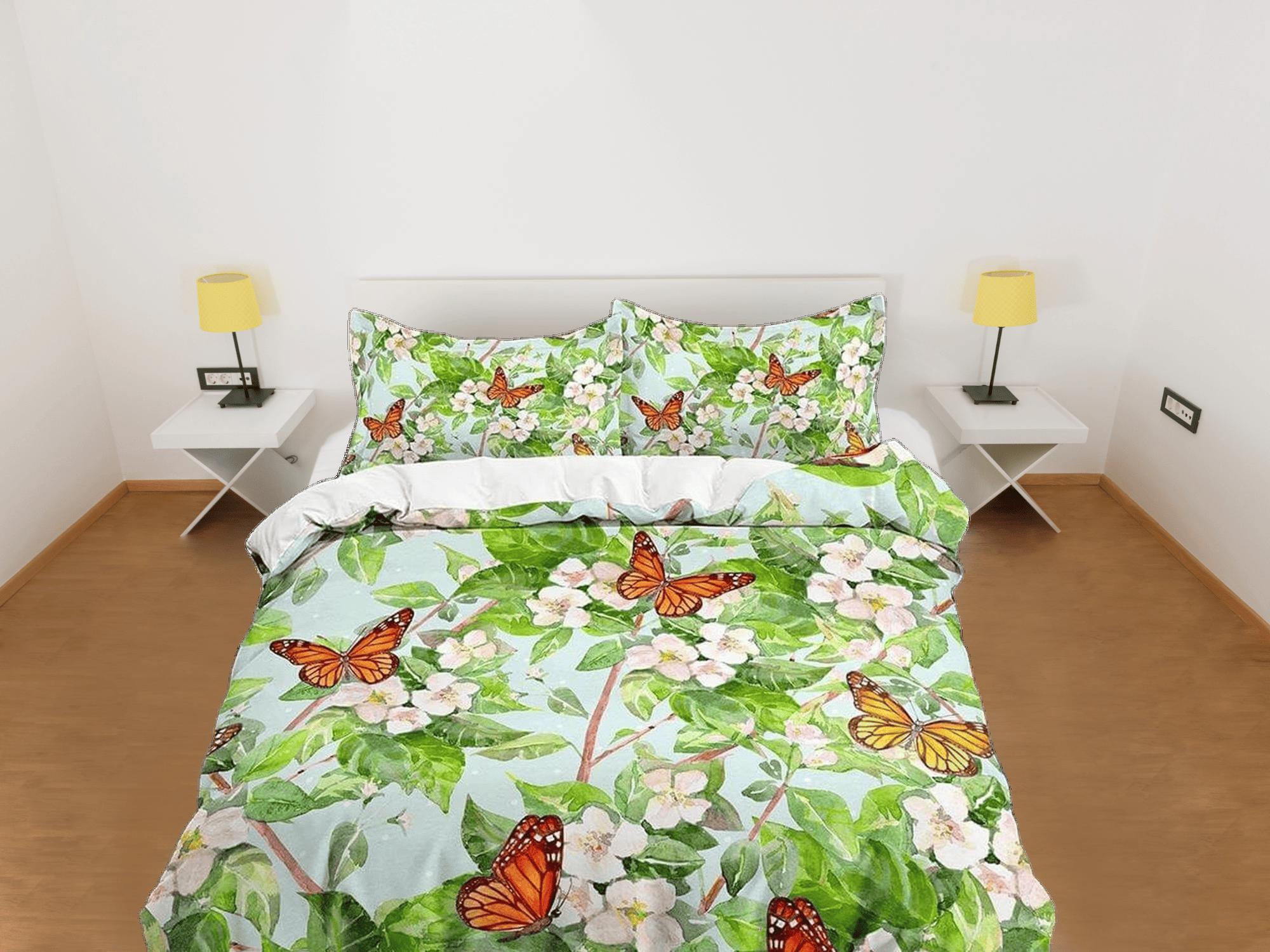 daintyduvet Monarch butterfly botanical bedding duvet cover colorful dorm bedding, full size adult duvet king queen twin, nursery toddler bedding