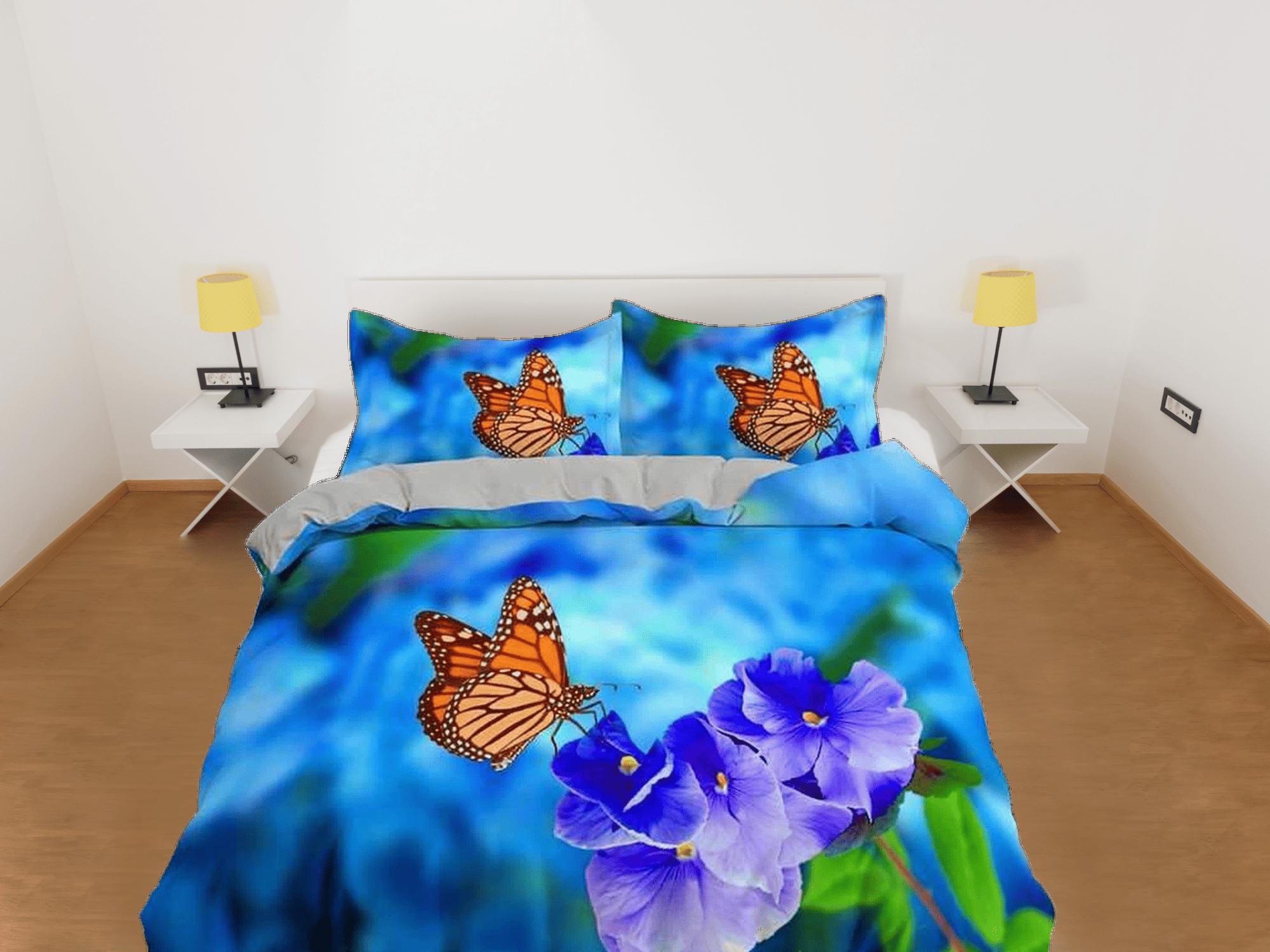 daintyduvet Monarch butterfly lavender flower bedding duvet cover boho chic dorm bedding full size adult duvet king queen twin, nursery toddler bedding
