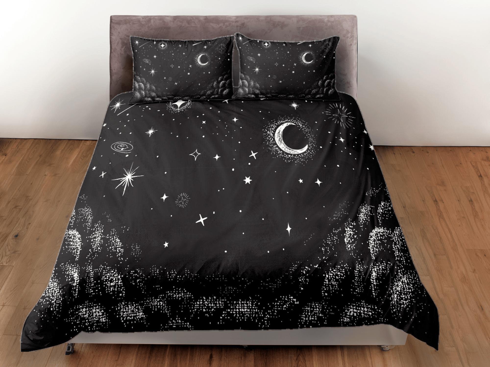 daintyduvet Moon Stars Galaxy Black Duvet Cover Set Bedspread, Dorm Bedding with Pillowcase