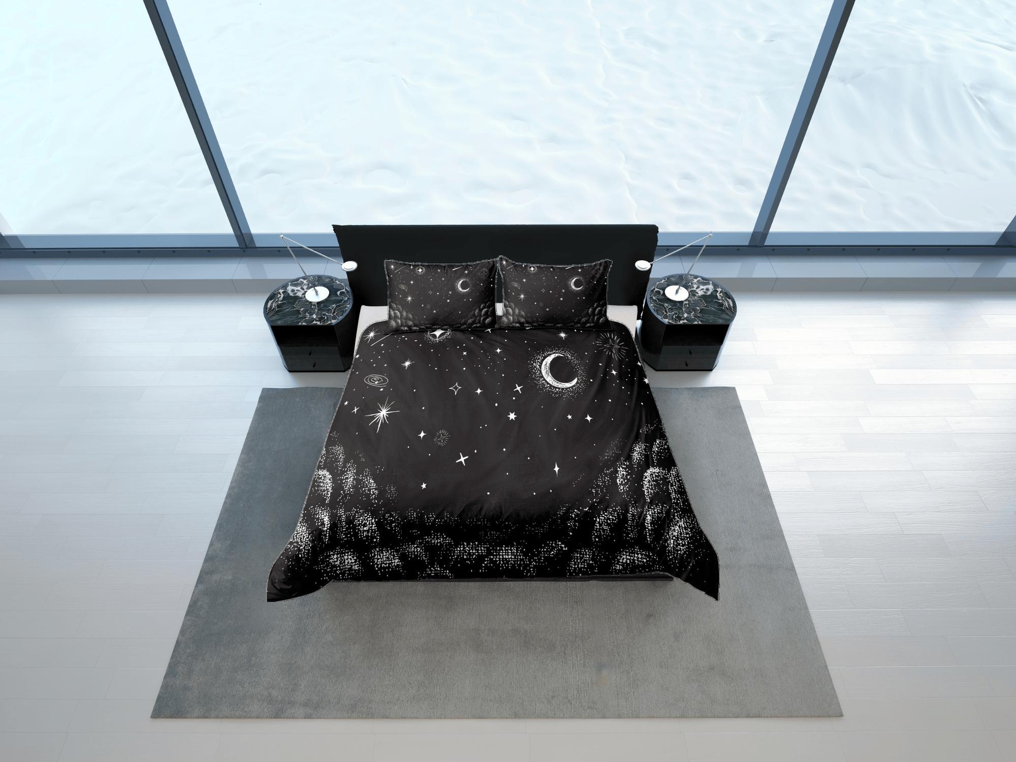 daintyduvet Moon Stars Galaxy Black Duvet Cover Set Bedspread, Dorm Bedding with Pillowcase