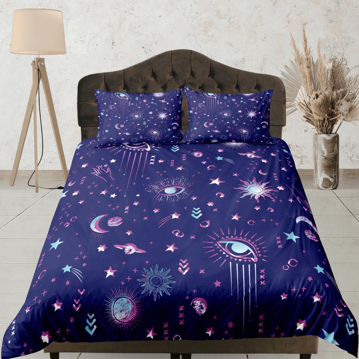 daintyduvet Moon Stars Galaxy Purple Duvet Cover Set Bedspread, Dorm Bedding with Pillowcase