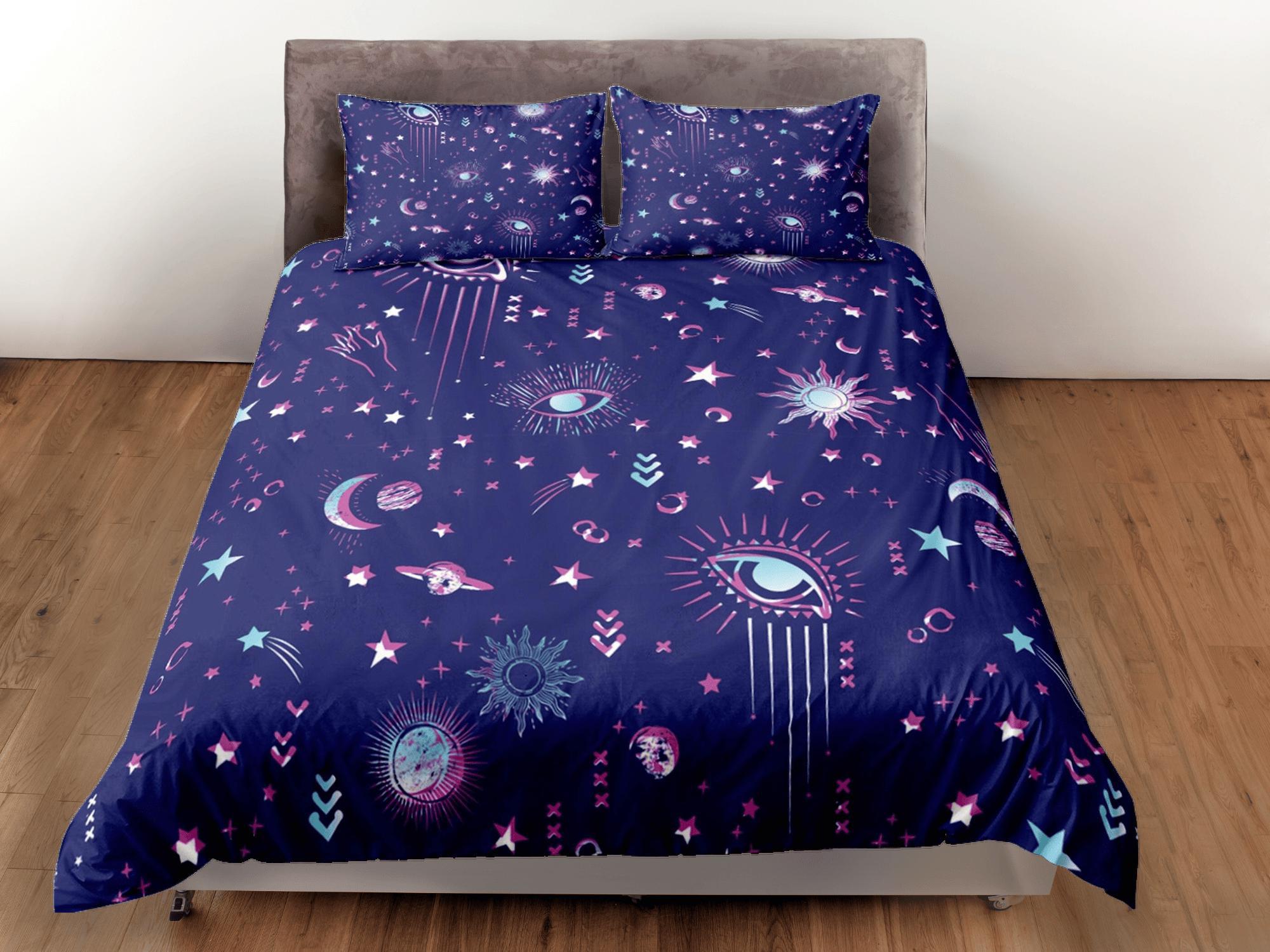 daintyduvet Moon Stars Galaxy Purple Duvet Cover Set Bedspread, Dorm Bedding with Pillowcase
