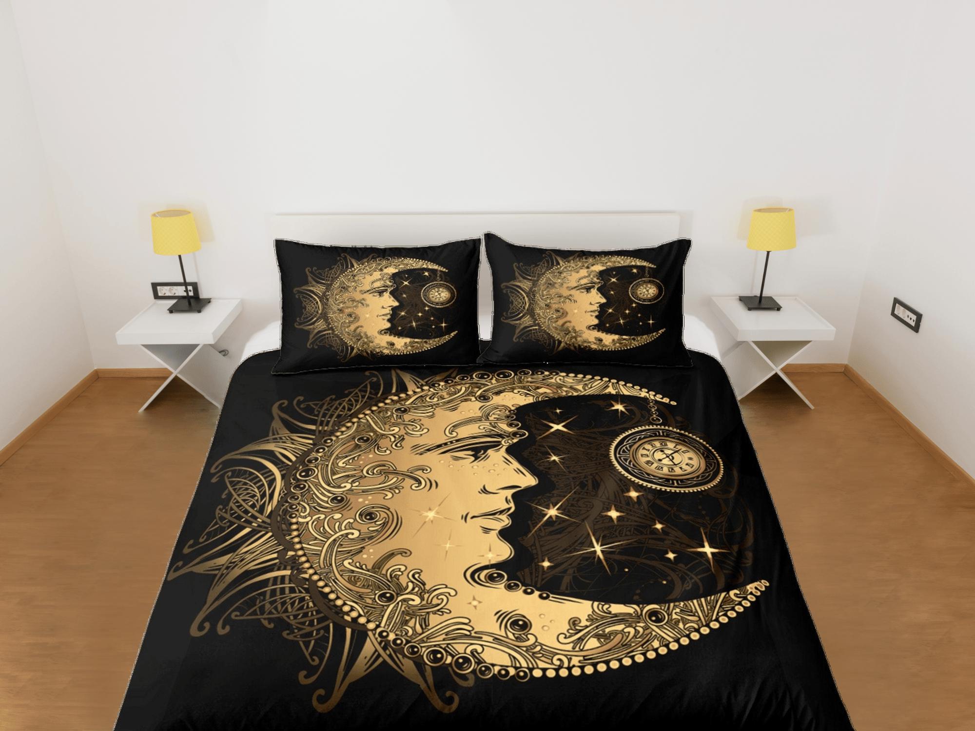 daintyduvet Moon Tarot Black Duvet Cover Colorful Dorm Bedding Set Full Wiccan Gothic Style
