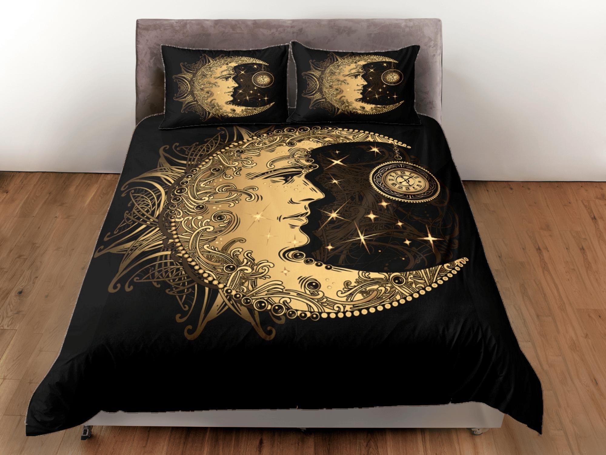 daintyduvet Moon Tarot Black Duvet Cover Colorful Dorm Bedding Set Full Wiccan Gothic Style