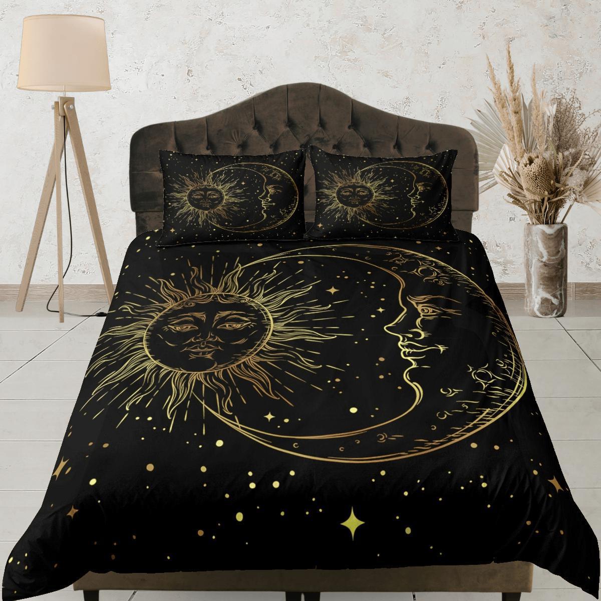 daintyduvet Moon Tarot Black Duvet Cover Colorful Dorm Bedding Set Full, Wiccan Sun and Moon Gothic