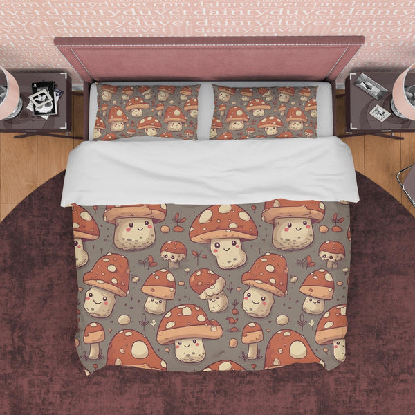 Mushroom Comforter Set Lovely Cartoon Jungle Wild Plants Comforter for Kids Teens Adults Glitter Stars Outdoor Leaves Rustic Style Bedding Set並行輸入 Intelligent Design Gwen Mushroom Garden Comforter Set | Designer