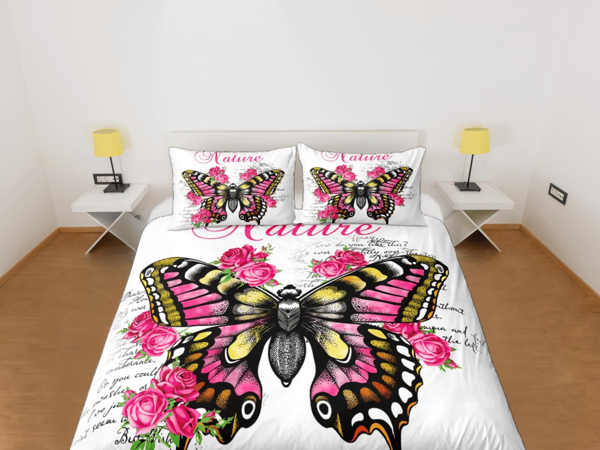 daintyduvet Nature lover pink butterfly bedding duvet cover colorful dorm bedding, full size adult duvet king queen twin, nursery toddler bedding