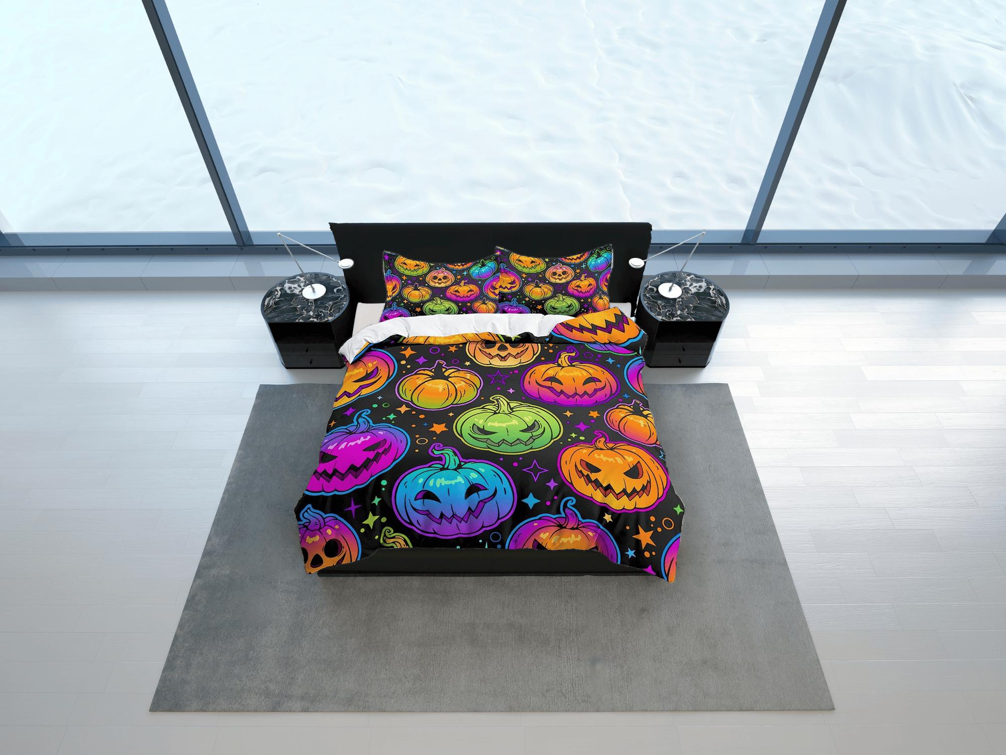 daintyduvet Neon colorful pumpkin halloween bedding & pillowcase, gothic duvet cover, dorm bedding, halloween goth decor toddler bedding, halloween gift